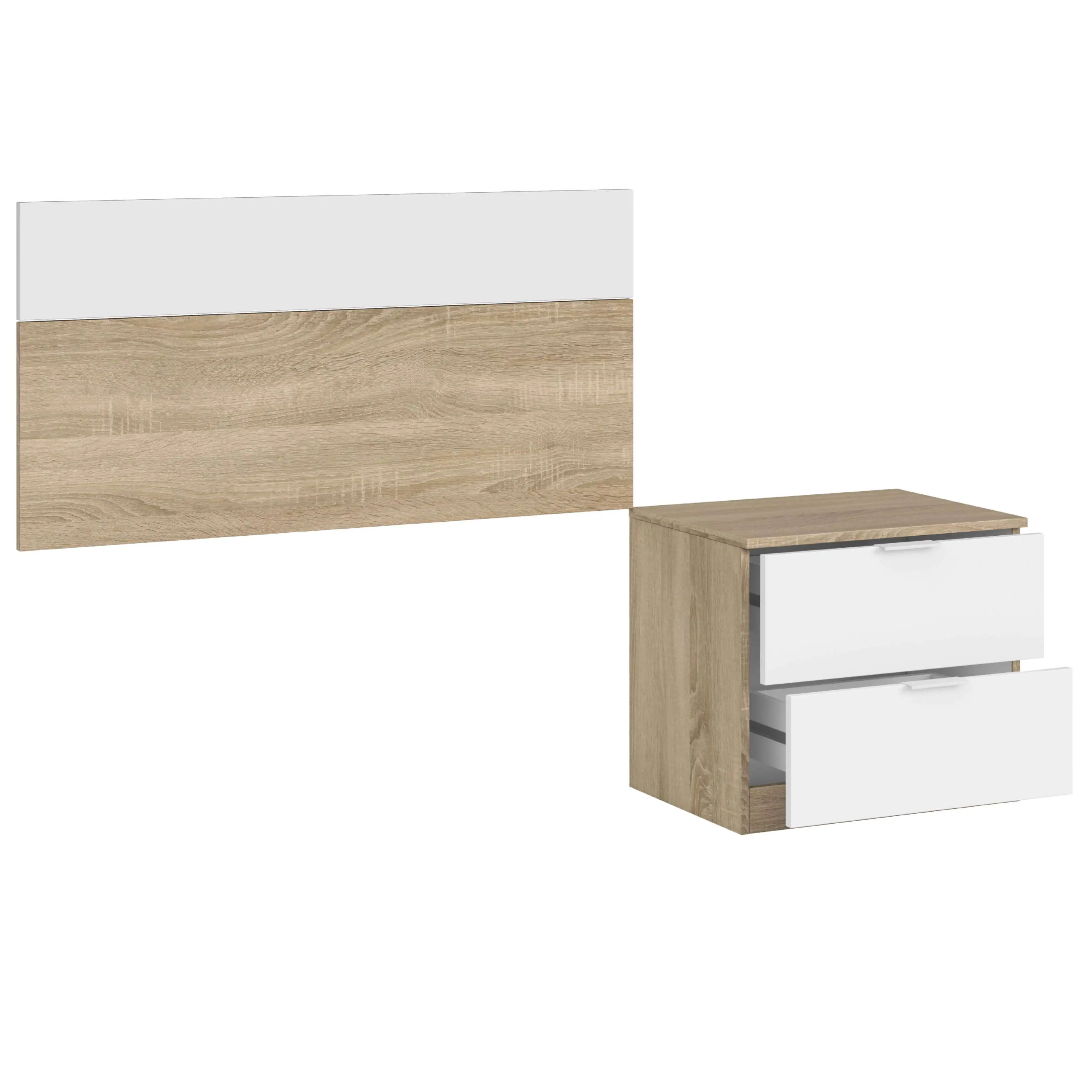 Headboard with Luca White and Oak Table