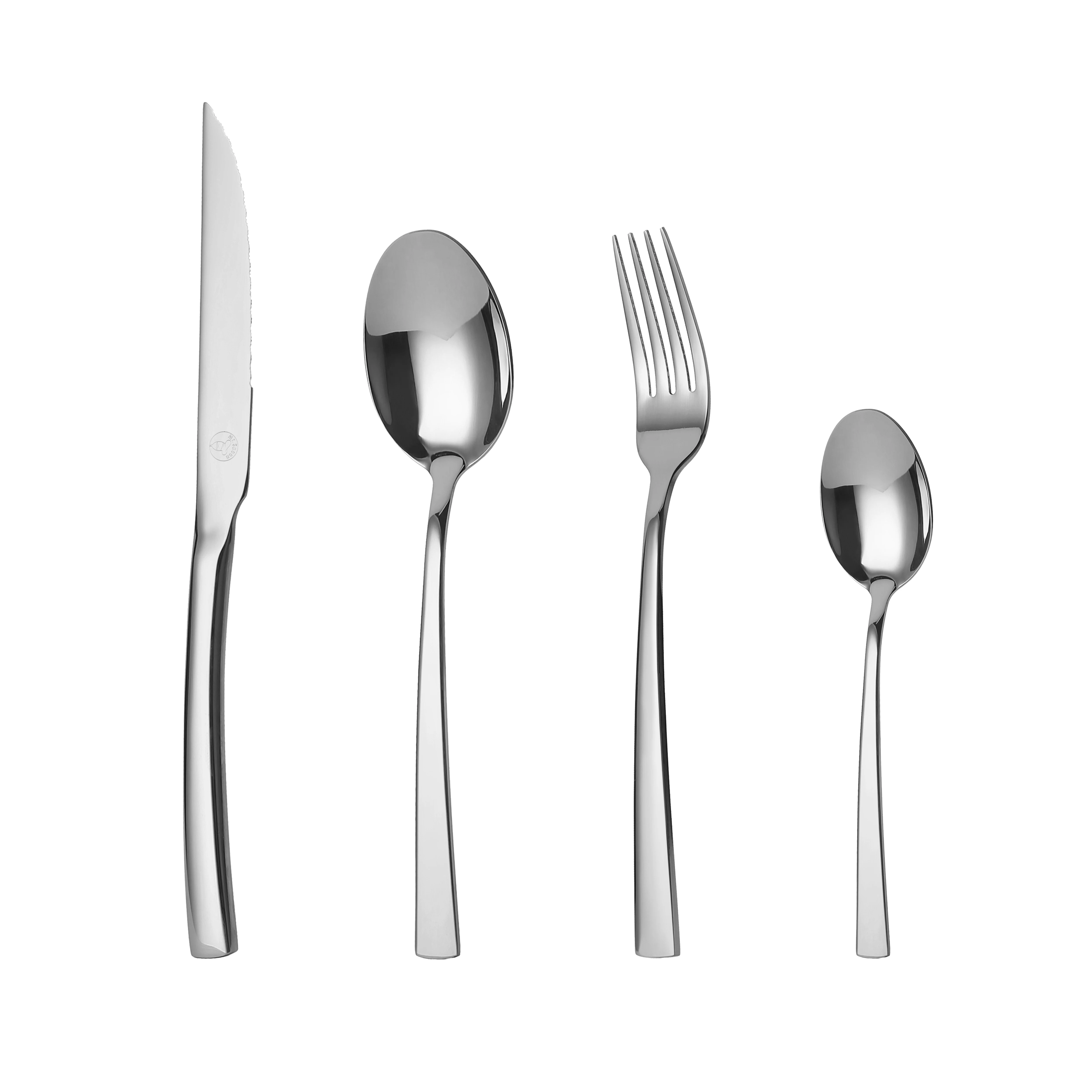 Mr.Spoon Serie Montagna, 16/24/48 pezzi, acciaio inox 18/0, funzionale ed economico, include coltello da carne/tavola, forchetta, cucchiaio, cucchiaino, impugnatura monoblocco, lavastoviglie,