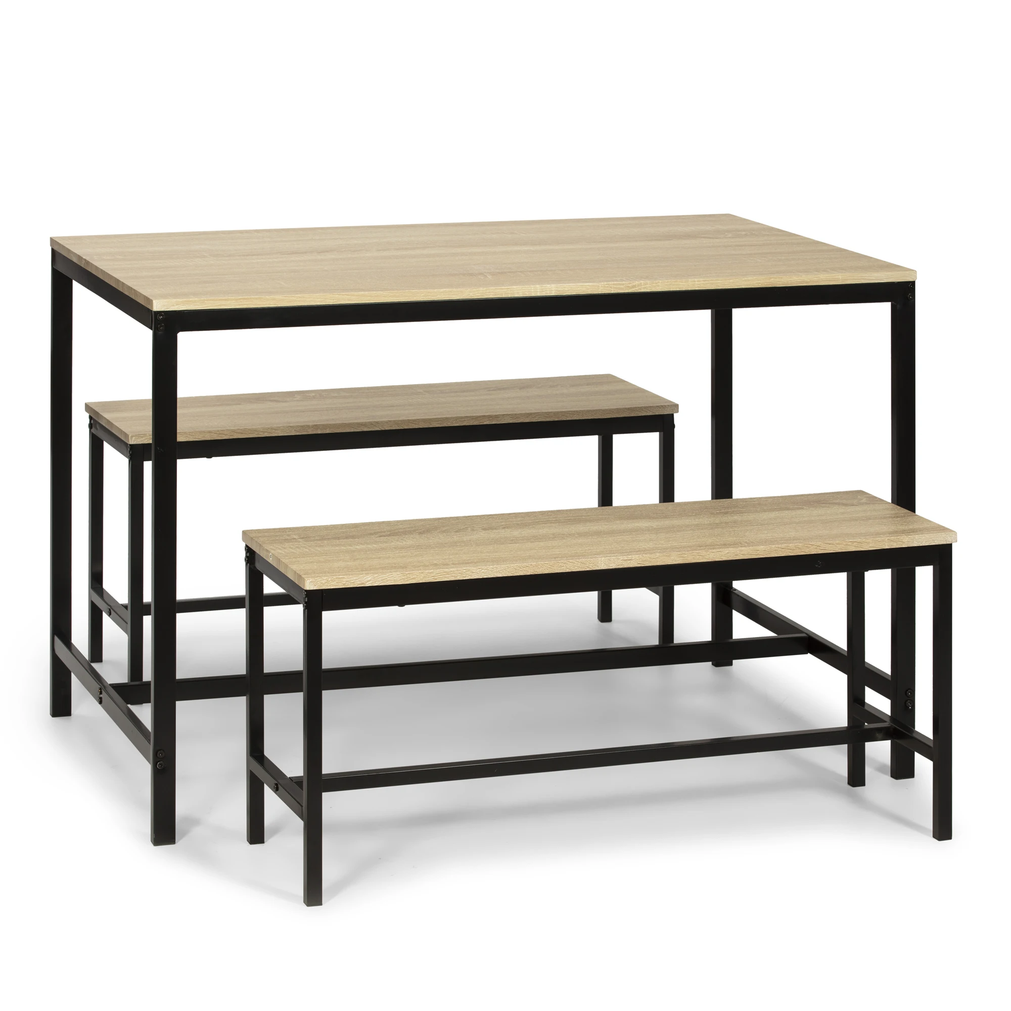 VS Venta-Stock Conjunto Mesa y 2 Bancos Lisboa, Comedor o Cocina, Mesa 110 x 70 x 75 cm, Estructura metálica