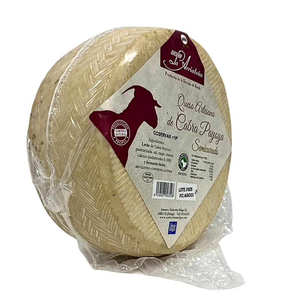 Queso de Cabra Payoya Semicurado La Arriateña Ronda , Queso Artesano Sierra de Cádiz , Sabor Intenso y Cremoso , Pieza 1,7kg Aprox