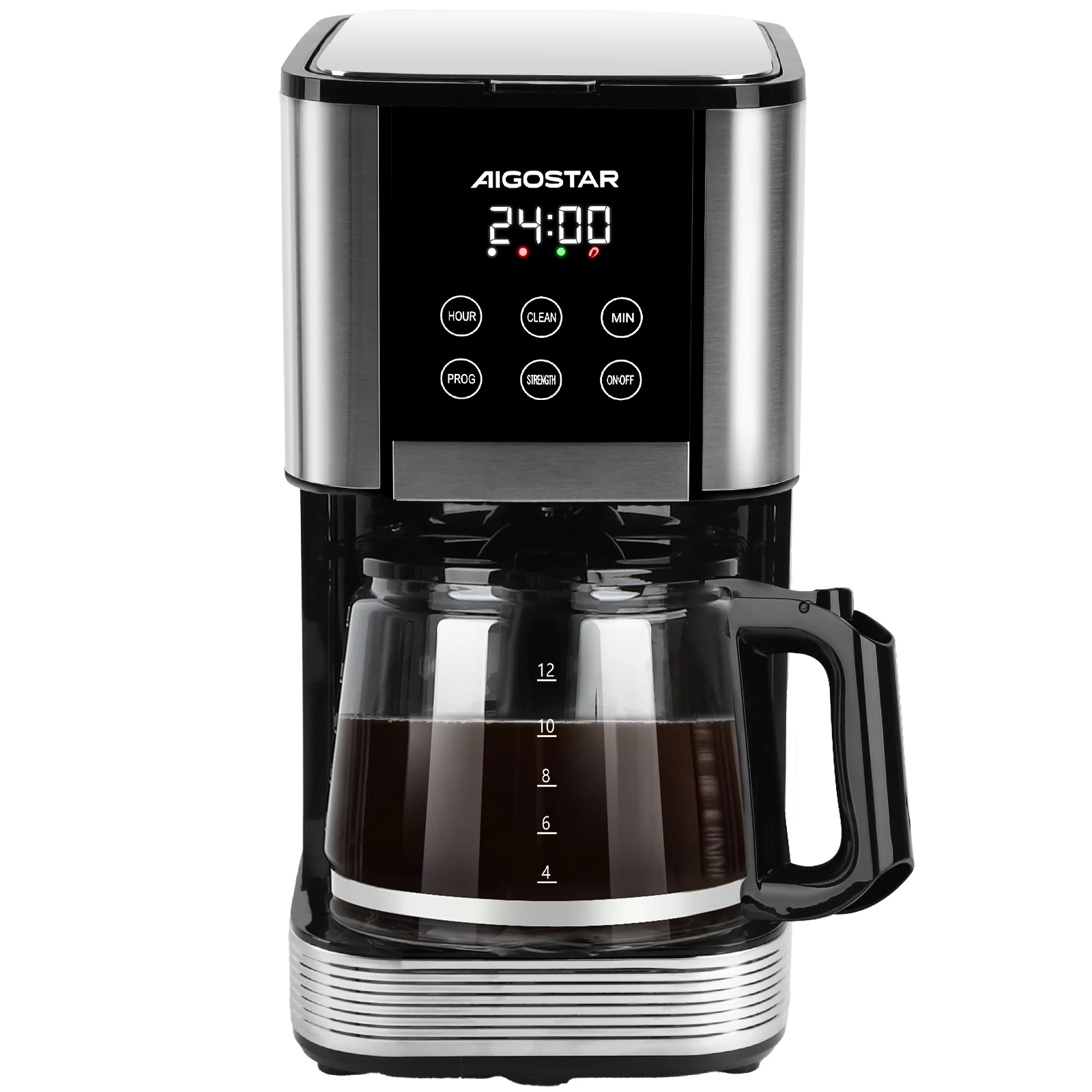 Aigostar Cora - Cafetera de Goteo con Temporizador Programable 24H, 1000W, 1.5L(12 Tazas), Pantalla LCD, Filtro Reutilizable, Auto Apagado, Función Mantener Caliente. Función Auto Limpieza