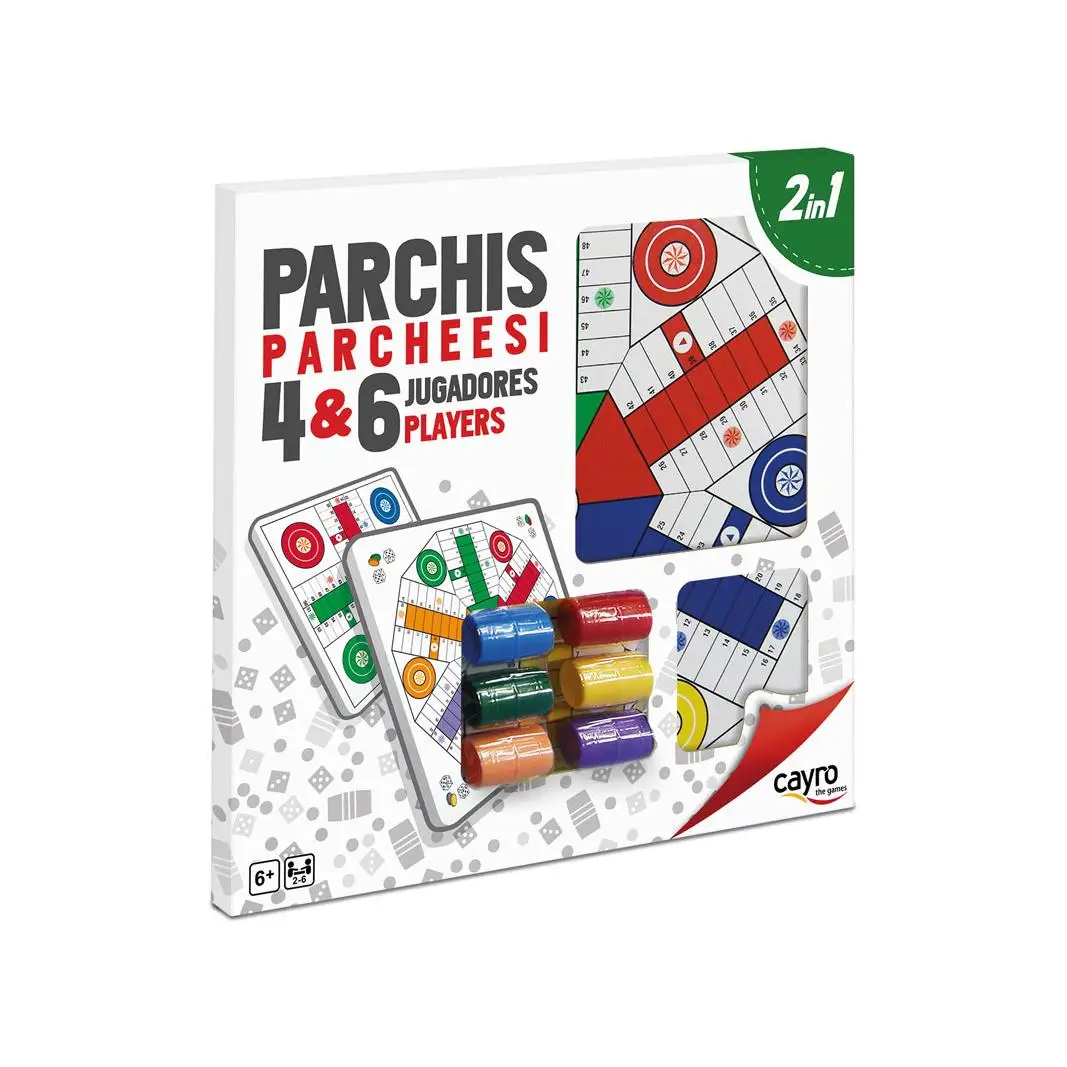 Parchís de Madera de Cayro con Accesorios Incluidos - Tablero de 40x40cm - 4 y 6 Jugadores