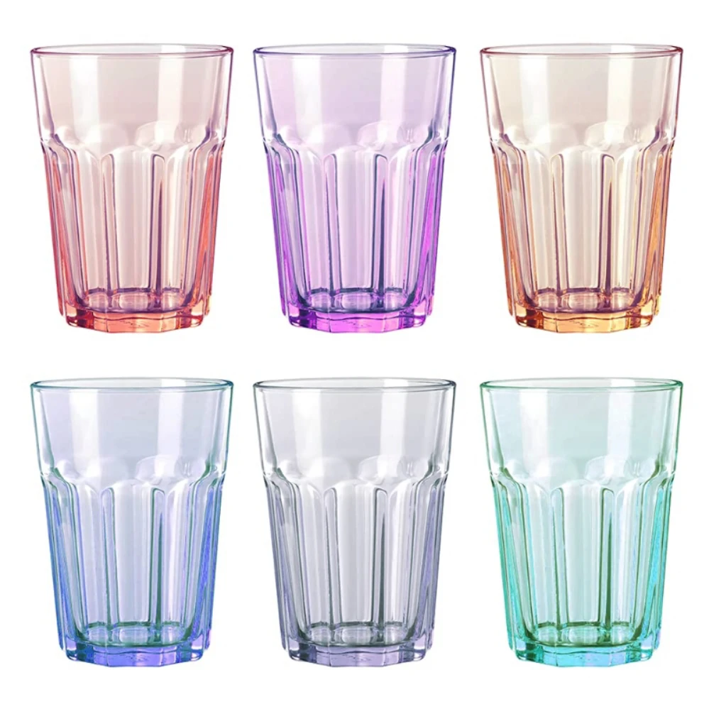 TRESV et de 6 Vasos de Colores y Transparente de Cristales de Alta Calidad - Apto para Uso Diario