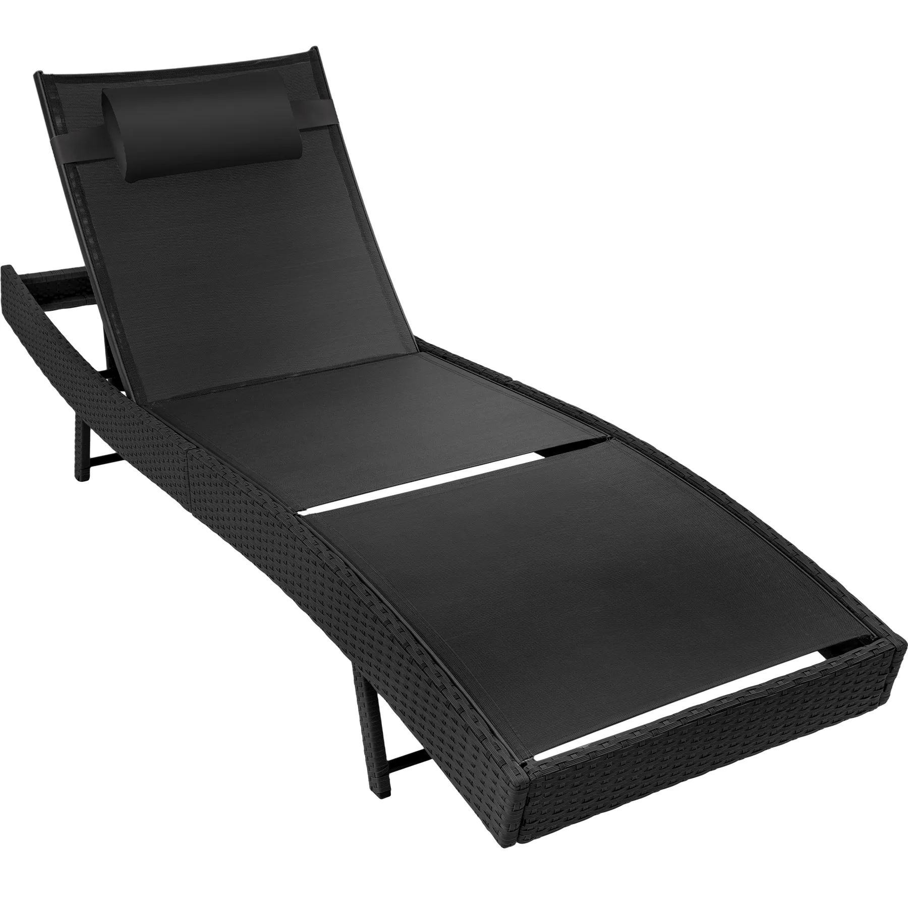 Tectake - Tumbona de ratán Moana | Moderna tumbona con respaldo ajustable en seis posiciones | Superficie de la tumbona de malla transpirable | Fino trenzado de ratán sintético con protección UVA
