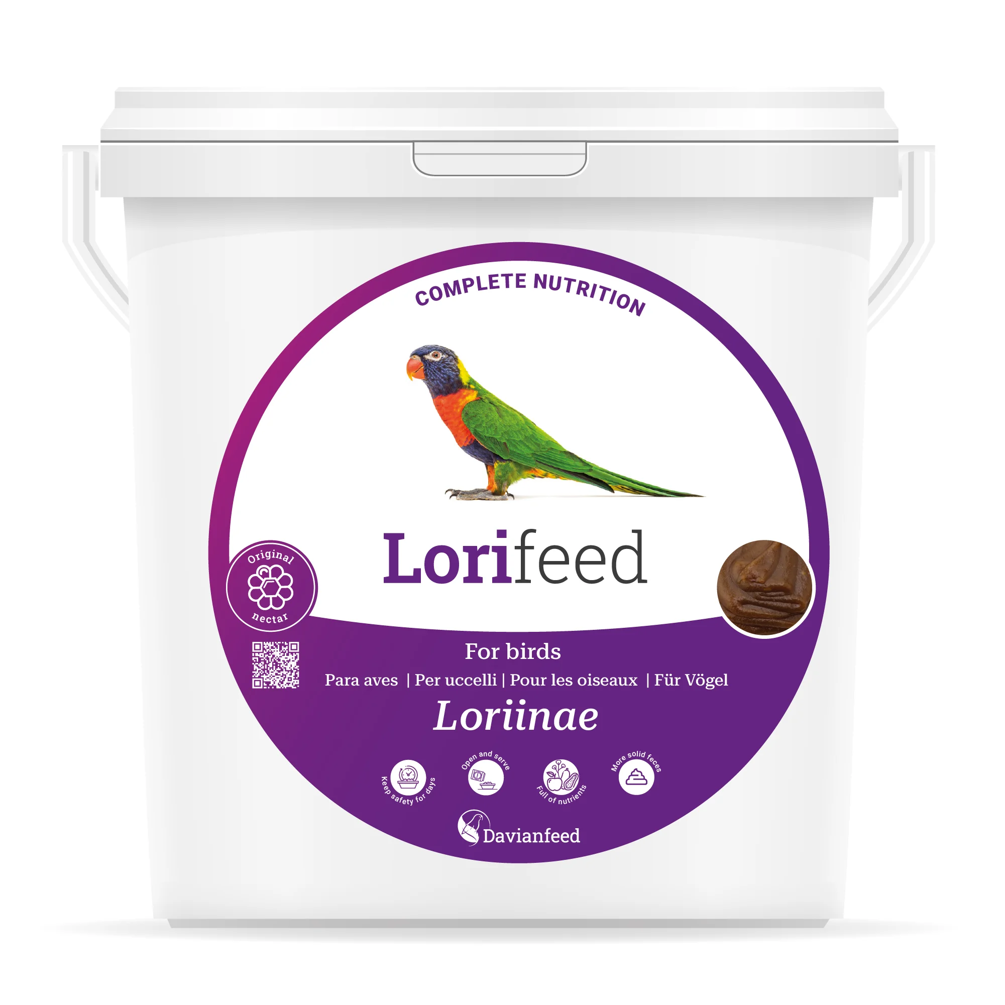 Lorifeed - Néctar Loris Completo 5 kg - Nutrición para Aves Nectarívoras - Composición Natural - Excelencia y Bienestar Digestivo de Alta Calidad - Davianfeed