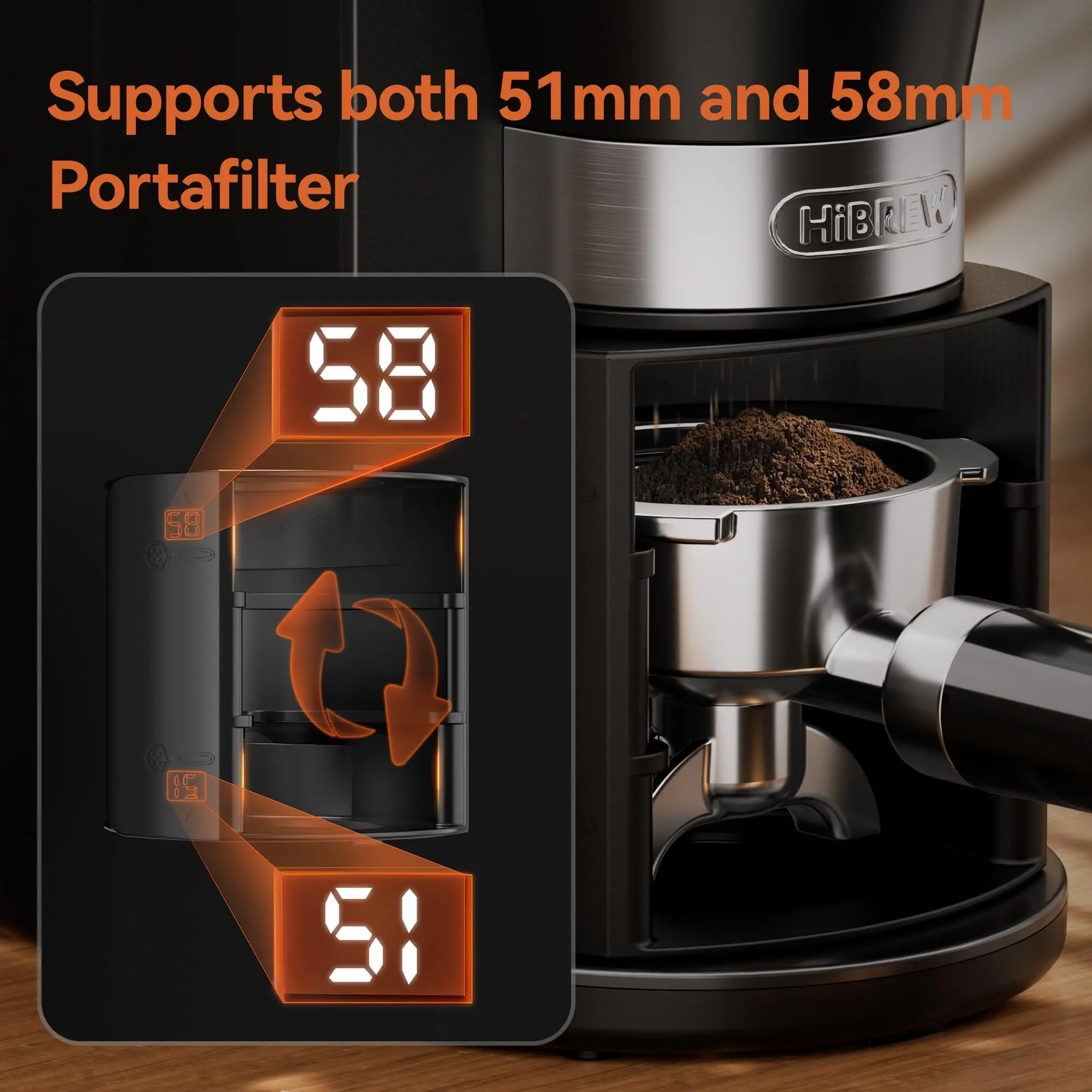 HiBrew G3A Coffee Grinder, 51 58 mm Filter Holder, 31 Precision Adjustment Levels, Electric Coffee Grinder for Turkish Coffee Makers/espresso/moka/Drip/French Press