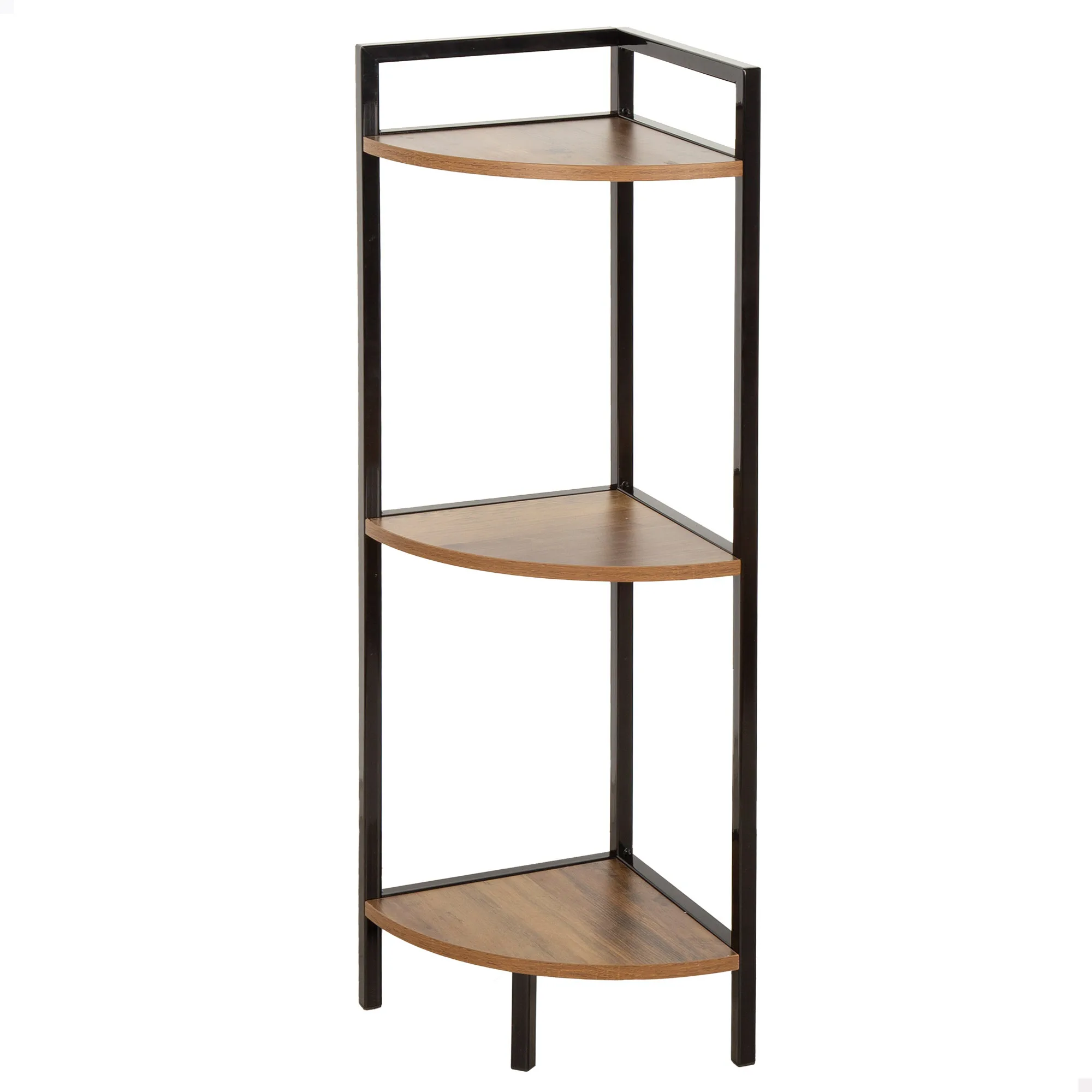 Max Home - Estantería esquinera varios niveles, acero negro, madera, fácil montaje, muebles de salón, oficina, dormitorio, estanterías para decoración entrada, salón, dormitorio, librería, expositor