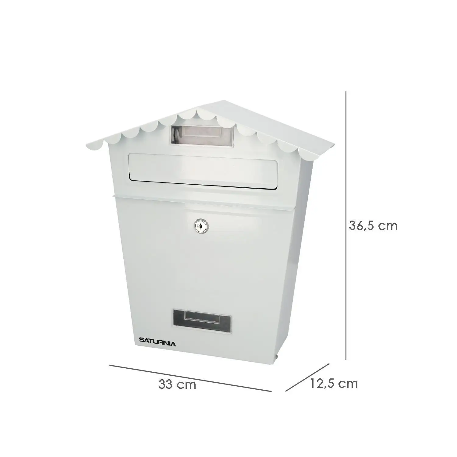 Exterior house mailbox White 330x125x365 (alt.) mm. With roof, painted steel. Wall mailbox, letter mailbox, Post mailbox
