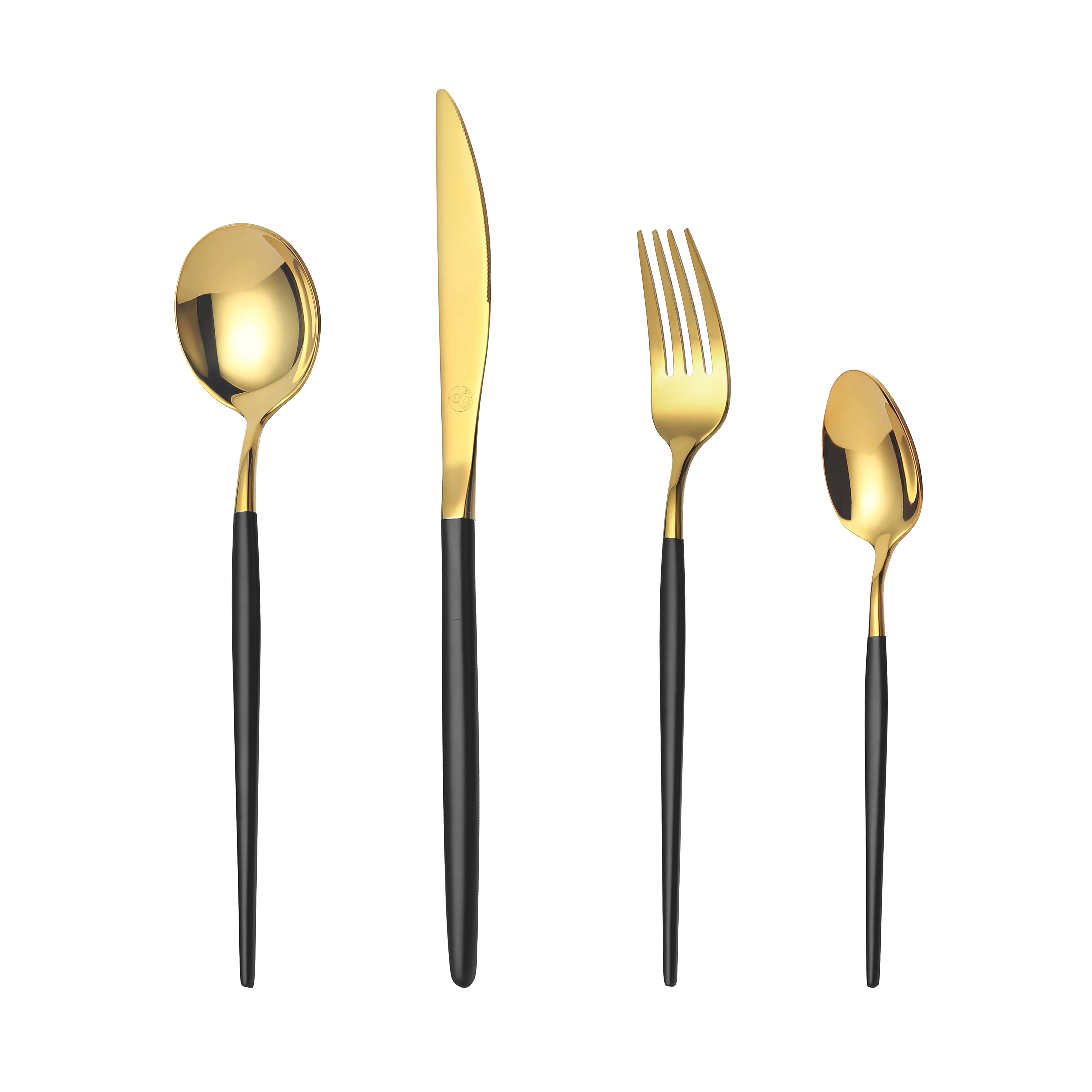 Mr.Spoon Juego 24 piezas Cubiertos, Acero inoxidable 18/0, Color Dorado, Mango negro, Incluye cuchillo,tenedor,cuchara,cucharilla, Cubertería, Servicio para 6 Personas, Apto para lavavajillas. Ideas
