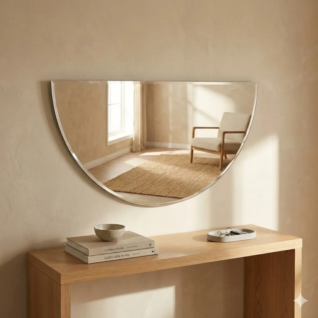 MARCTANI Espejo de Pared "Media Luna" Sin Marco (Semicircular) | Diseño Minimalista Estilo Japandi | Cristal HD con Cantos Pulidos para Baño, Tocador y Recibidor | Varios Tamaños