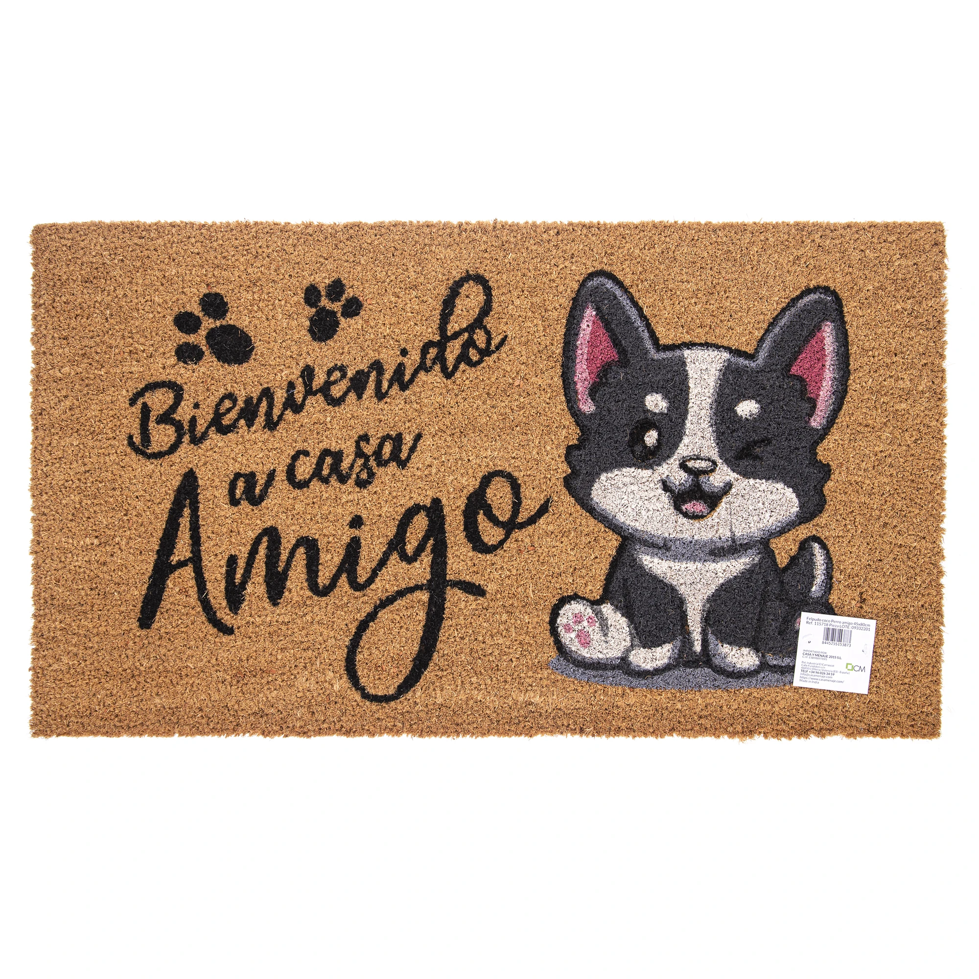Felpudo de Coco Natural con Base Antideslizante, Absorbente para la entrada de casa, Ideal para Puerta Exterior o Pasillo. Mascota, Bienvenido amigo. 3 tamaños disponibles