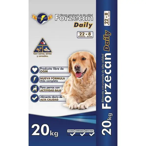Forzecan Daily Pienso para Perros Adultos de Razas Medianas y Grandes - Alta Palatabilidad y Digestibilidad, Carnes Deshidratadas como Primer Ingrediente, Excelente Relación Calidad/Precio. 20 KG