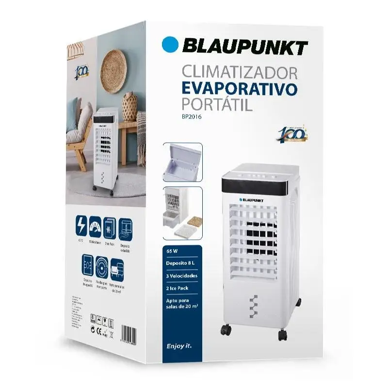 Climatizador evaporativo portátil con depósito de agua de 8 L, torre de ventilación, tamaño compacto, blanco CALIDAD ALEMAN BLAUPUNKT OJO ES UN CLIMATIZADOR NO AIRE ACONDICIONADO!!!