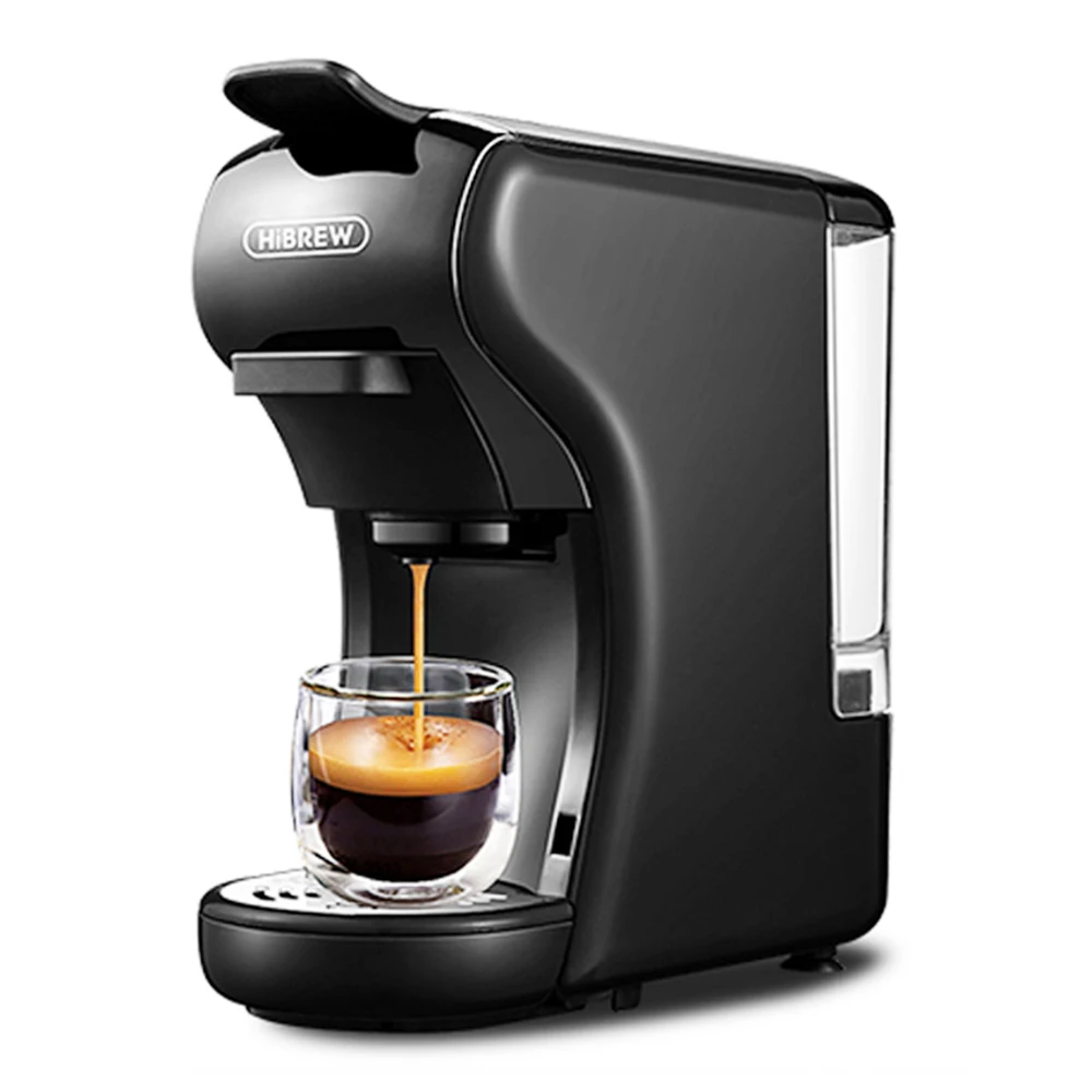 HiBREW Cafetera de cápsulas H1A, cafetera multicápsulas 4 en 1, compatible con cápsulas DG/Nes/ESE/café molido, Parada automática, Modos de café caliente y frío, Espresso perfecto, Negro