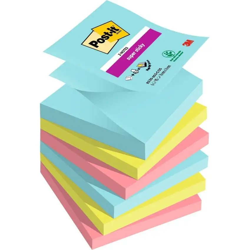 Post-It R330-6SS-MIA nota autoadhesiva Plaza Color aguamarina, Cal, Rojo 90 hojas Autoadhesivo