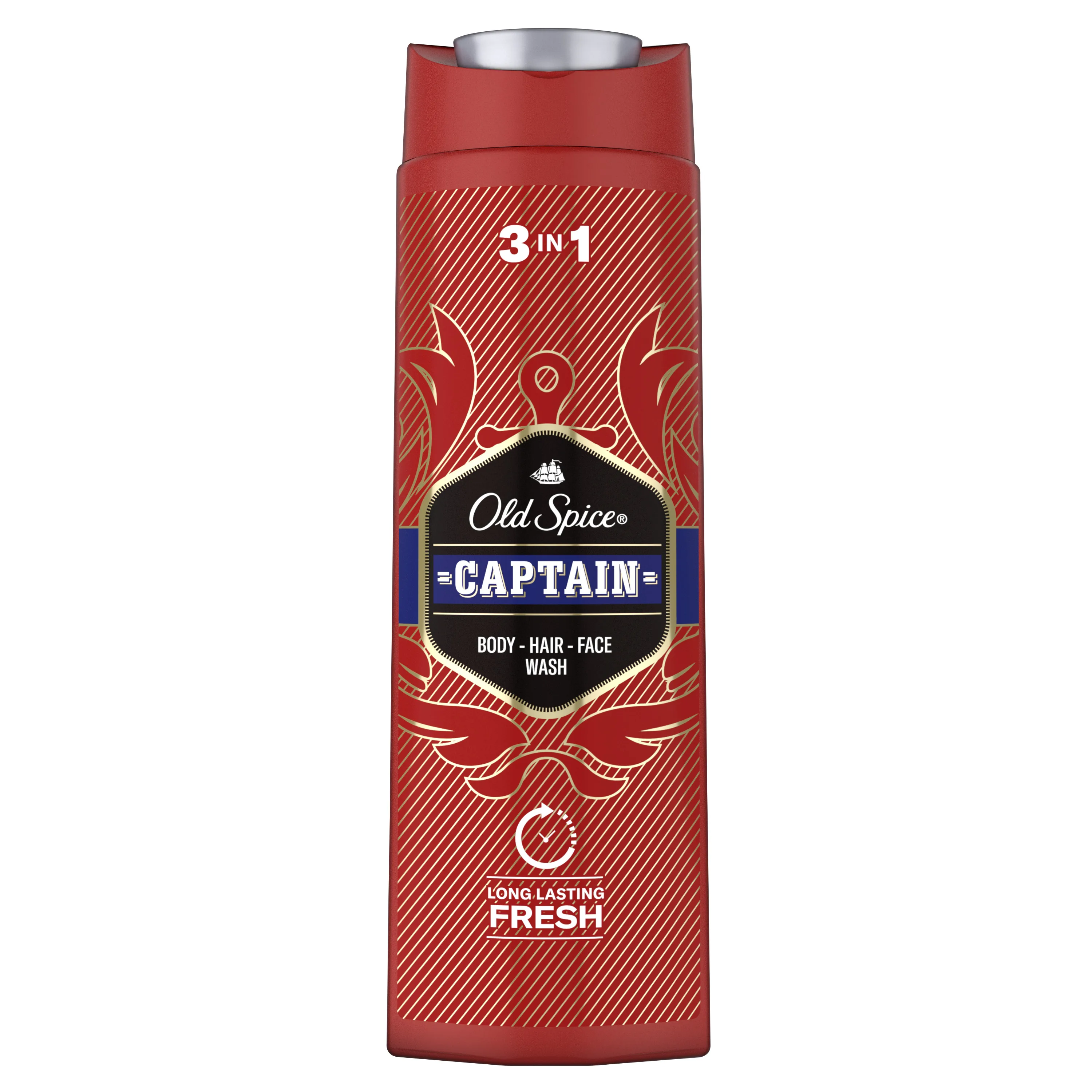 Old Spice Captain Bath Gel Shampoo for Men, 3 in 1 Soap for Body, Hair and Face, Long Lasting Cool, 400 ml