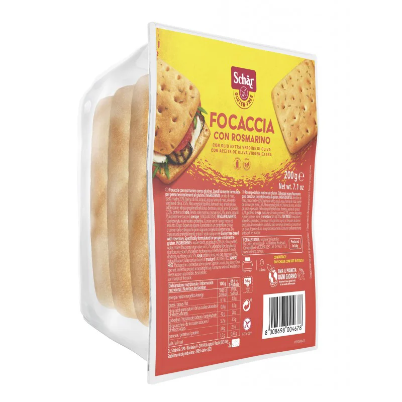 Focaccia rosmarino al romero sin gluten Schar 200g.