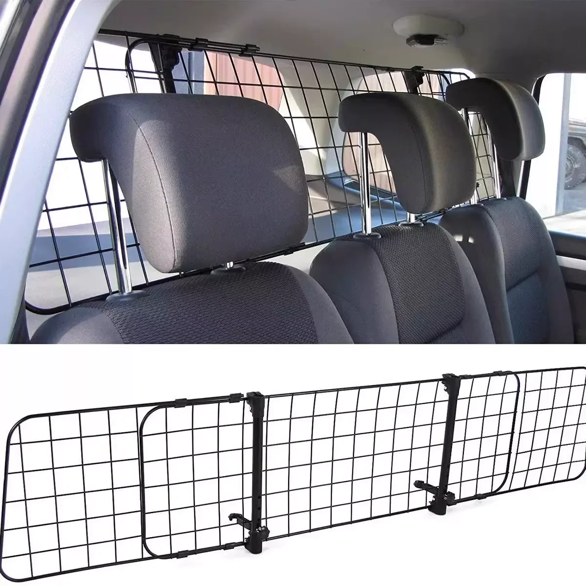 Nobleza Barrera Protectora de Coche para Perros, Rejilla Separador Perro Coche Extensible Universal Reja de Seguridad Barrera 96-145x30cm Acero