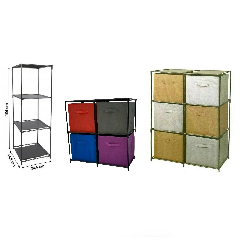 Black steel shelving with compartments for storage and home organization