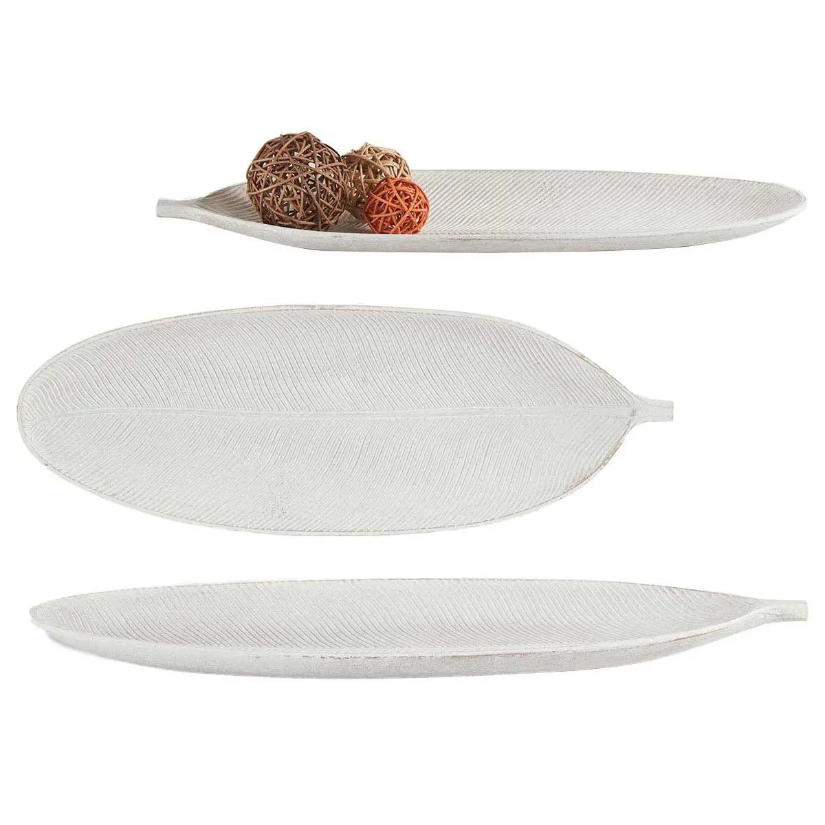 Factory Cuadros - Bandeja Decorativa Madera Hoja Blanco - 17,3 X 49 X 2,7 Cm