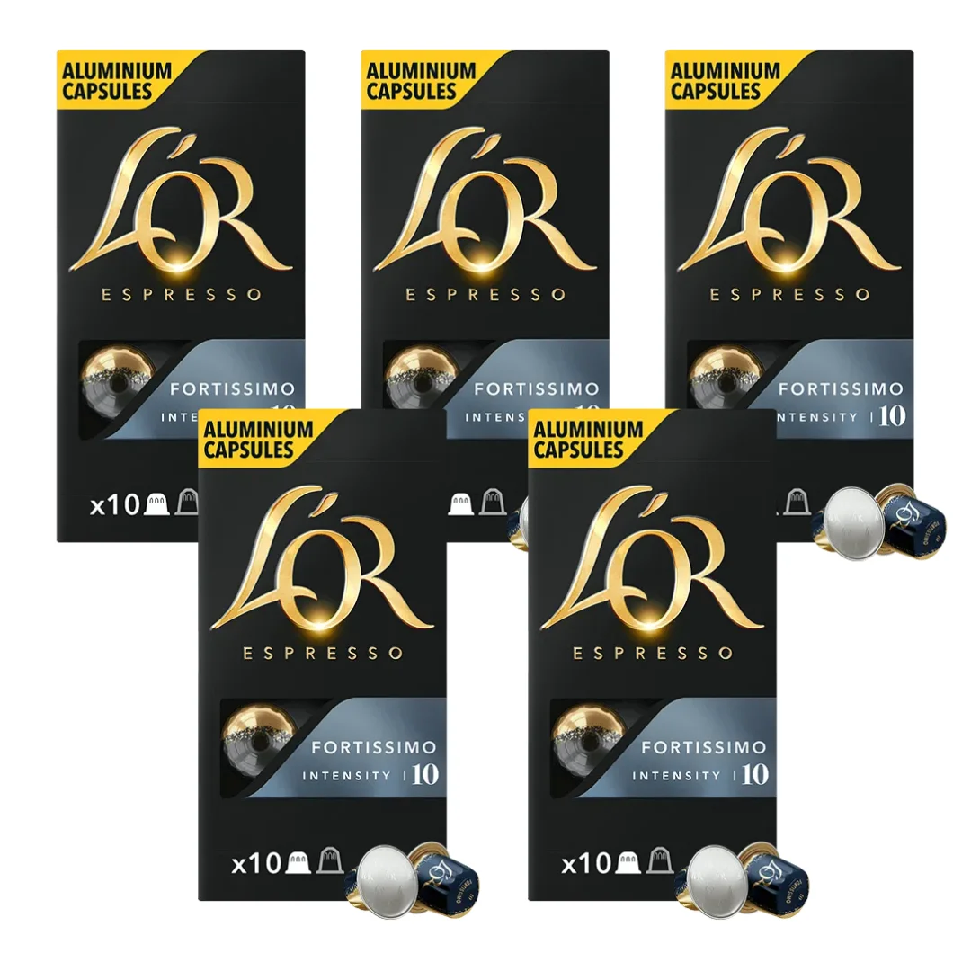 Pack 5 x L'OR Cafe Espresso Cápsulas Fortissimo 10 Uds Compatibles con Maquina Nespresso - Qumir