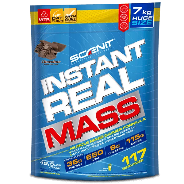 Instant Real Mass - hasta 7 kg - Ganador de peso y masa muscular, mass gainer para aumentar de peso - Ganador de músculo - Ganador de masa muscular - Gainer con creatina carbohidratos proteína