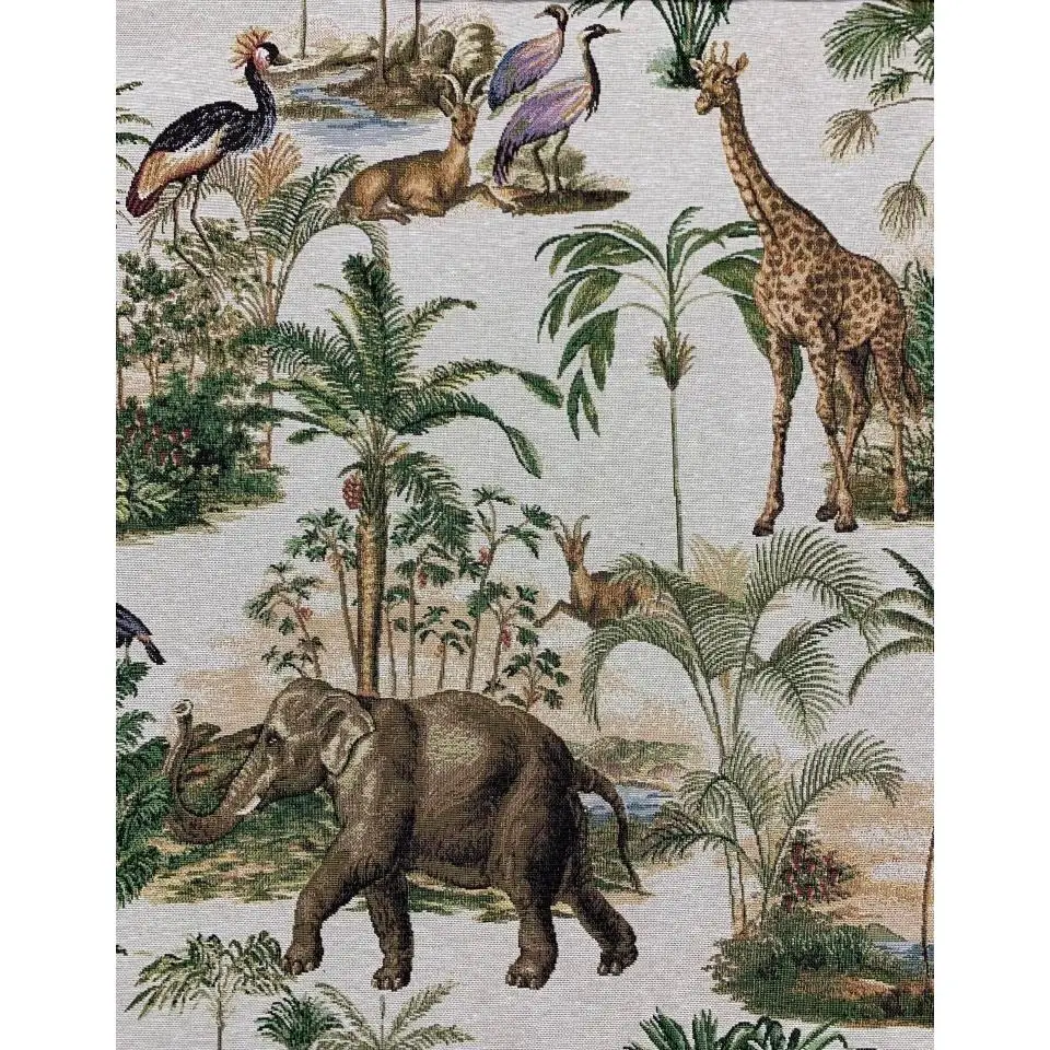 Tela Animales de la Selva como  Elefantes, Jirafas, Tucanes, Pavos, Antílopes ,Tela de Gobelino para Tapizar Multicolor, Tela para Cojines, Cortinas, Sofás, Bolsos, 1m x Ancho 2.80m