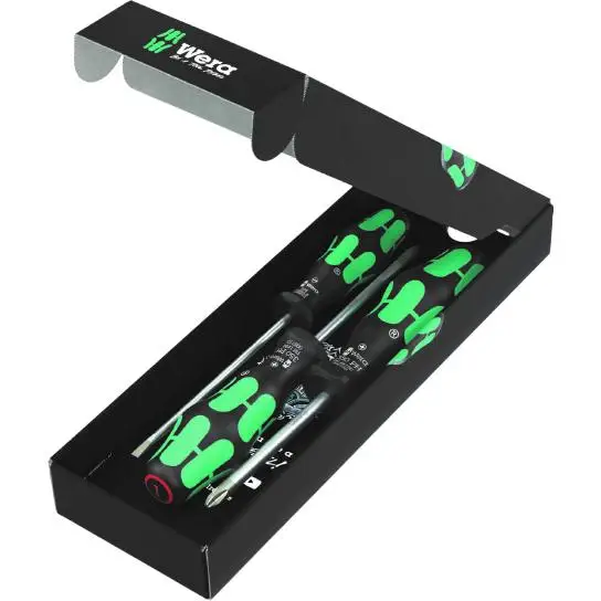 Wera - Juego de 3 destornilladores profesionales Kraftform con tecnología Lasertip, mango ergonómico multicomponente y sistema Take it easy para electricistas y técnicos — Phillips PH1x80, PH2x100 y
