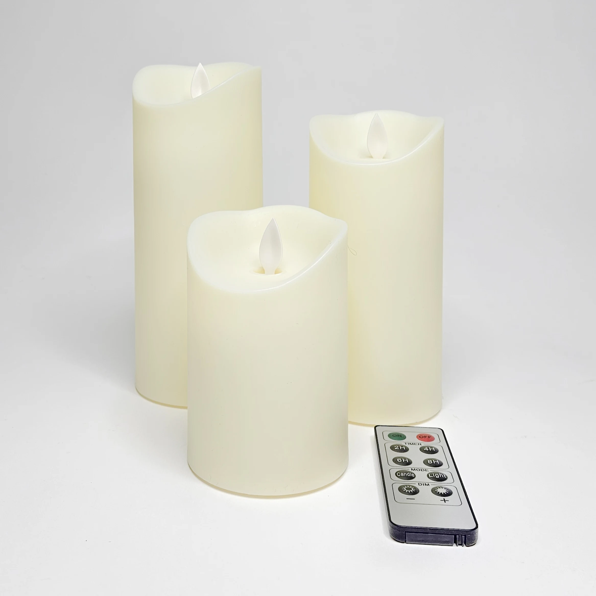 LED Flickering Candles-3 Pack Realistic Plastic Candles with Remote Control. Sizes 11cm, 15cm and 18cm high