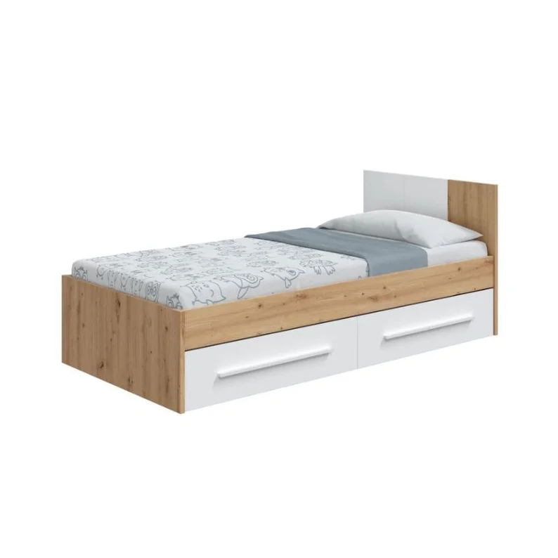 MOBELCENTER - Cama Infantil Juvenil Noa con Cabezal y Cajones - Color Roble Nodi y Blanco Artik - Ancho: 97 cm x Fondo: 196 cm x Alto: 77 cm (1325)