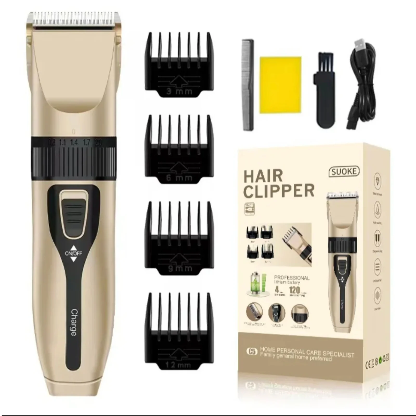 Cortadora de pelo profesional inalámbrica para hombres, recargable y lavable - Máquina de corte de pelo sin cables con hoja de acero, velocidad y longitud ajustable