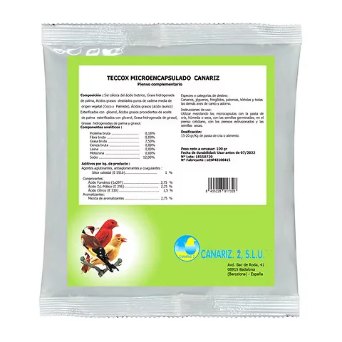 Teccox para Aves CANARIZ Anticodicios Natural en Polvo Microencapsulado 250 gr