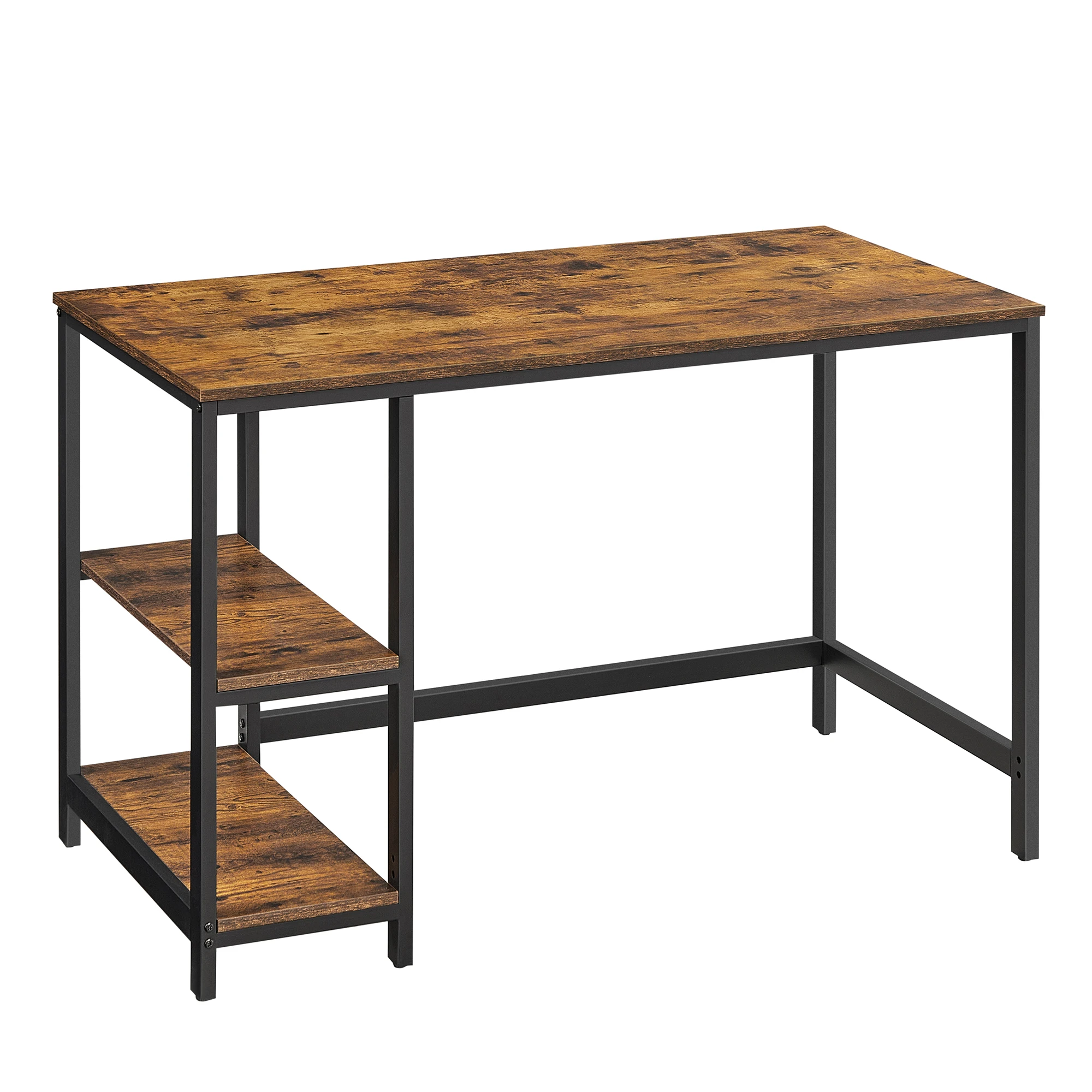 VASAGLE Escritorio, Mesa de Ordenador, con 2 Estante a la Izquierda o a la Derecha, para Oficina, Dormitorio, Estructura de Acero, Industrial, Marrón Rústico y Negro/Greige y Negro/Negro/Blanco