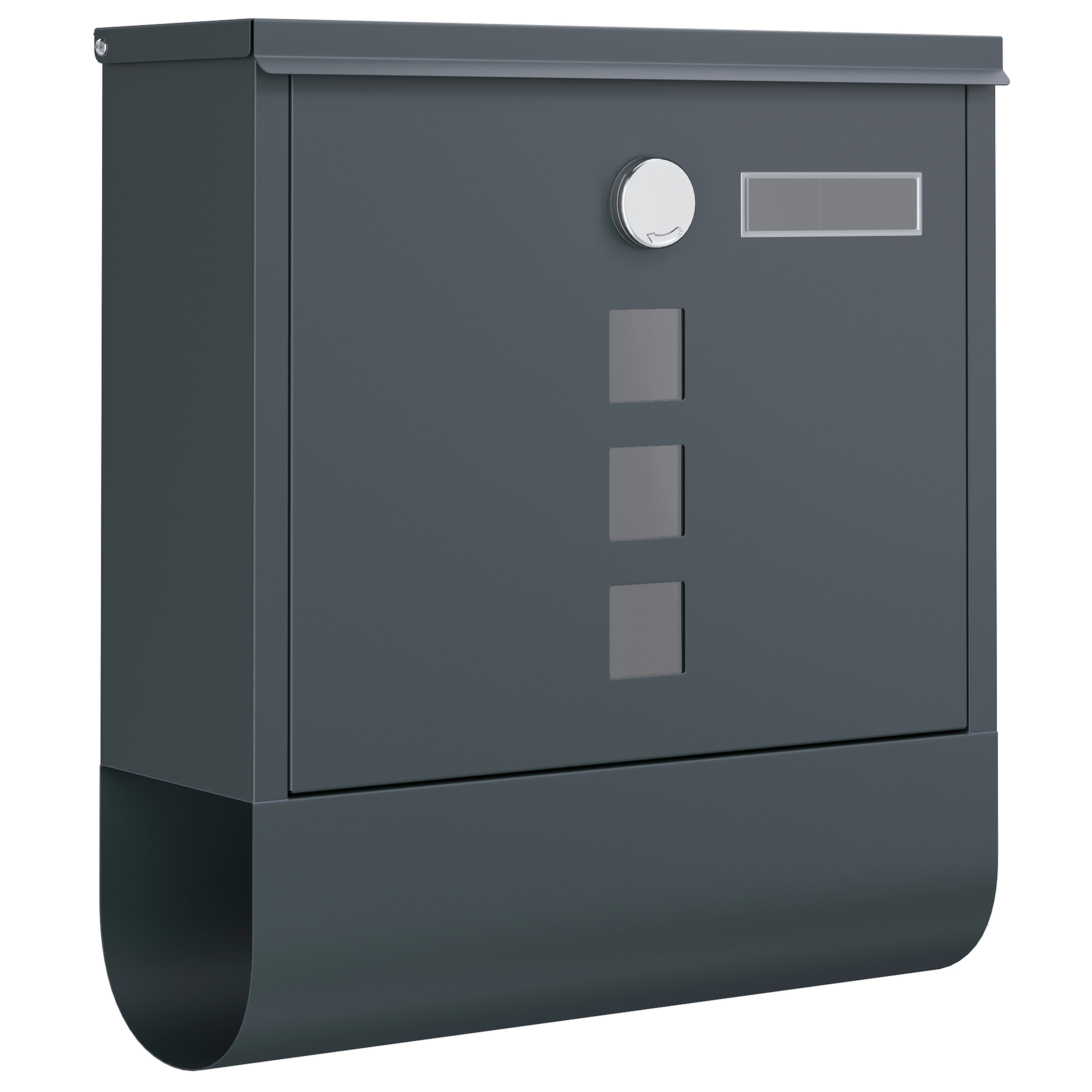 Songmics mailbox, mailbox, lock with copper cylinder and rotating cover, identification plate, newspaper holder, easy assembly, 10 x 30.8 x 33.8 cm, anthracite grey/black/silver