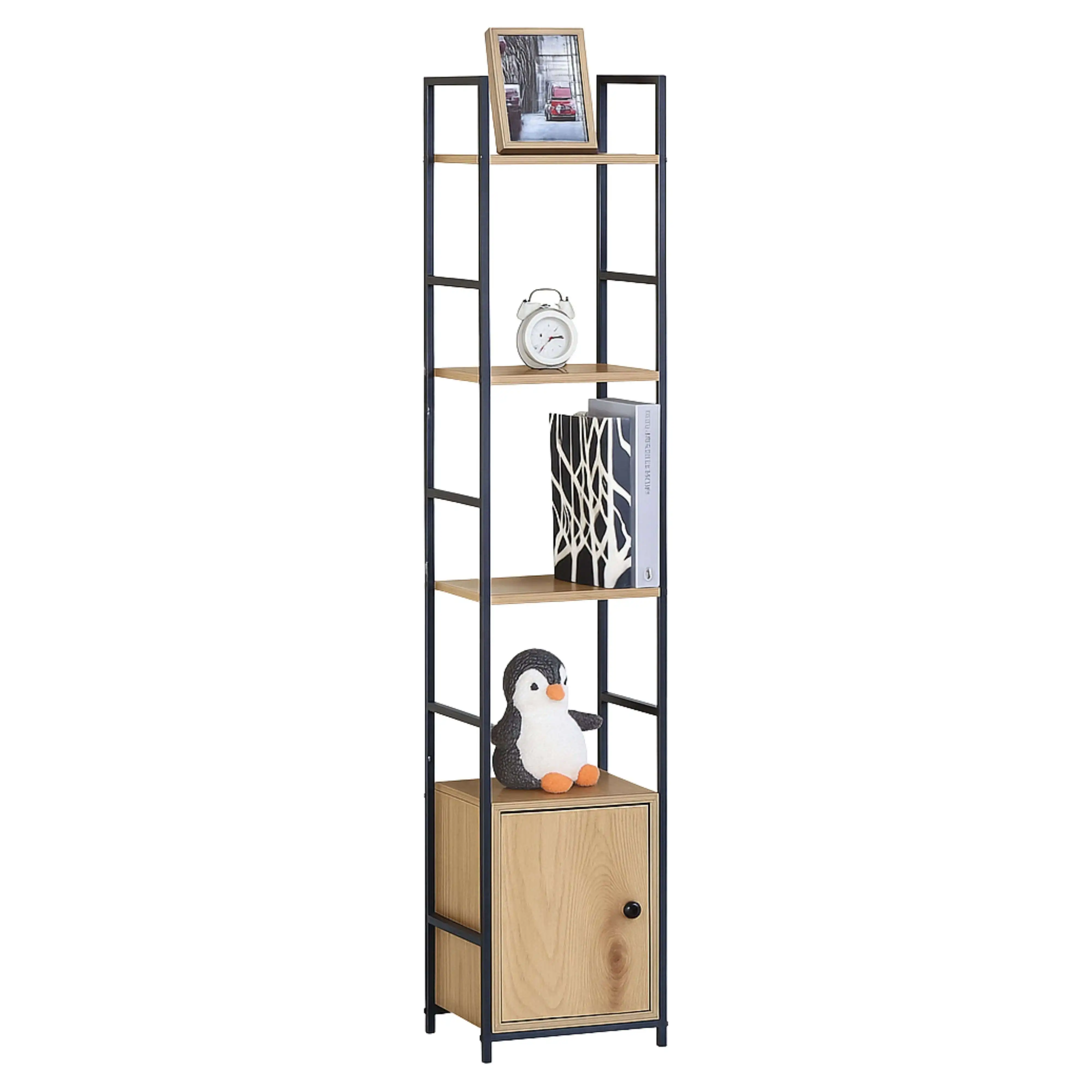 Miroytengo Estantería Librería de Salón Rubi con 4 Estantes y 1 Puerta en Roble Cambrian y Negro 29x144x24 cm