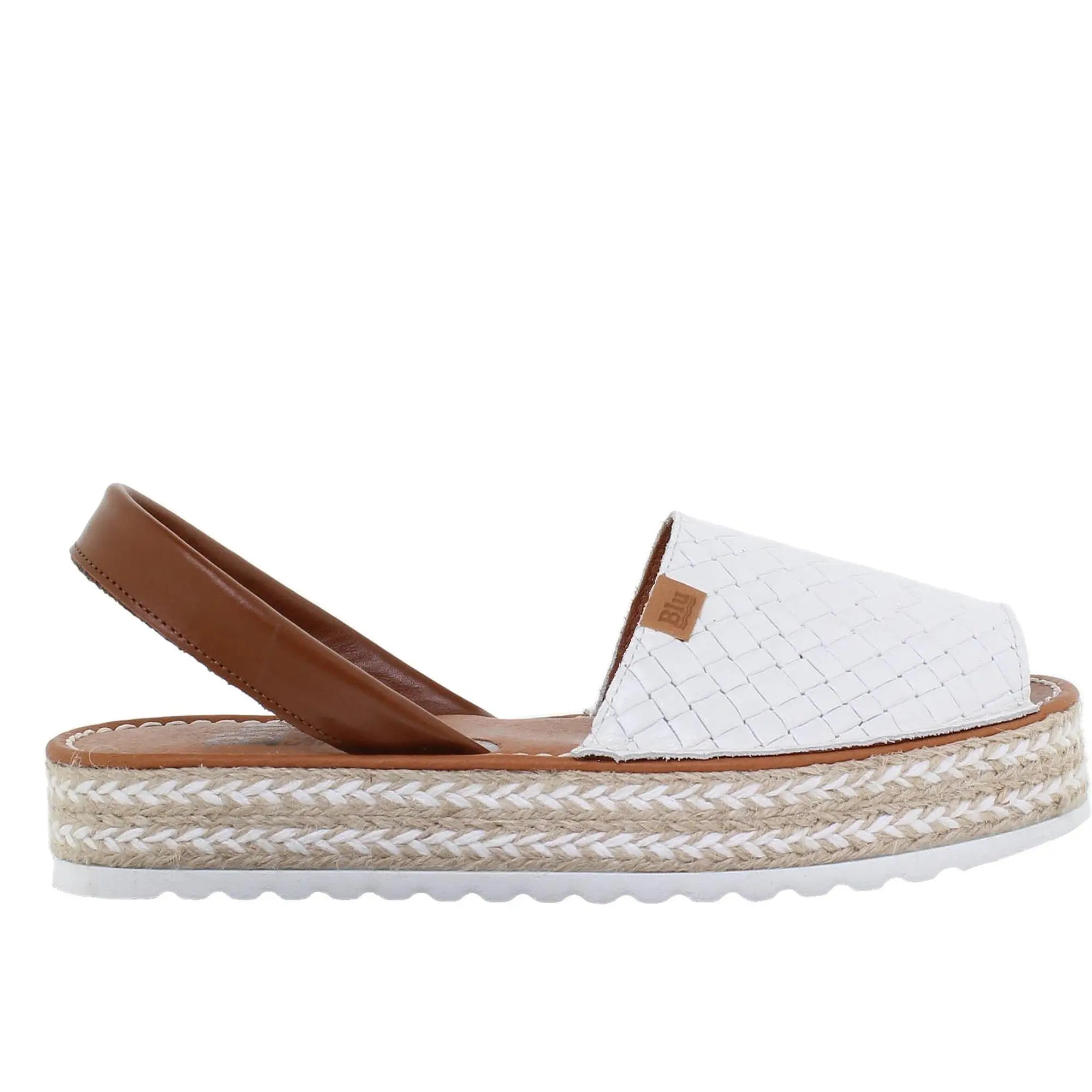 Abarcas Sandalia Menorquina Mujer de Plataforma en Piel Blanco 10462 - BluSandal