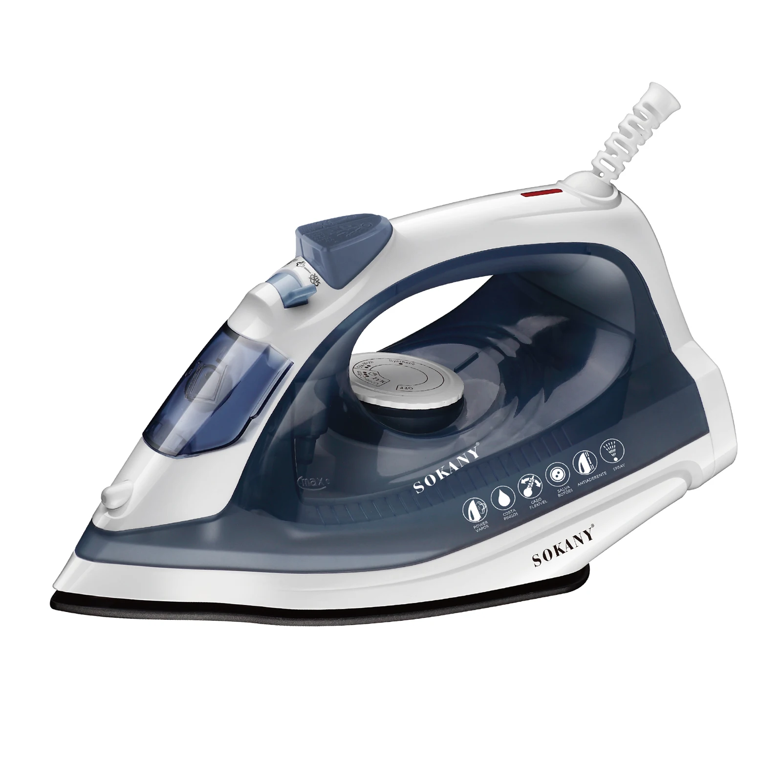 Steam iron, steam polpe 220ml 1600 W, adjustable temperature, 3 colors. Sokany