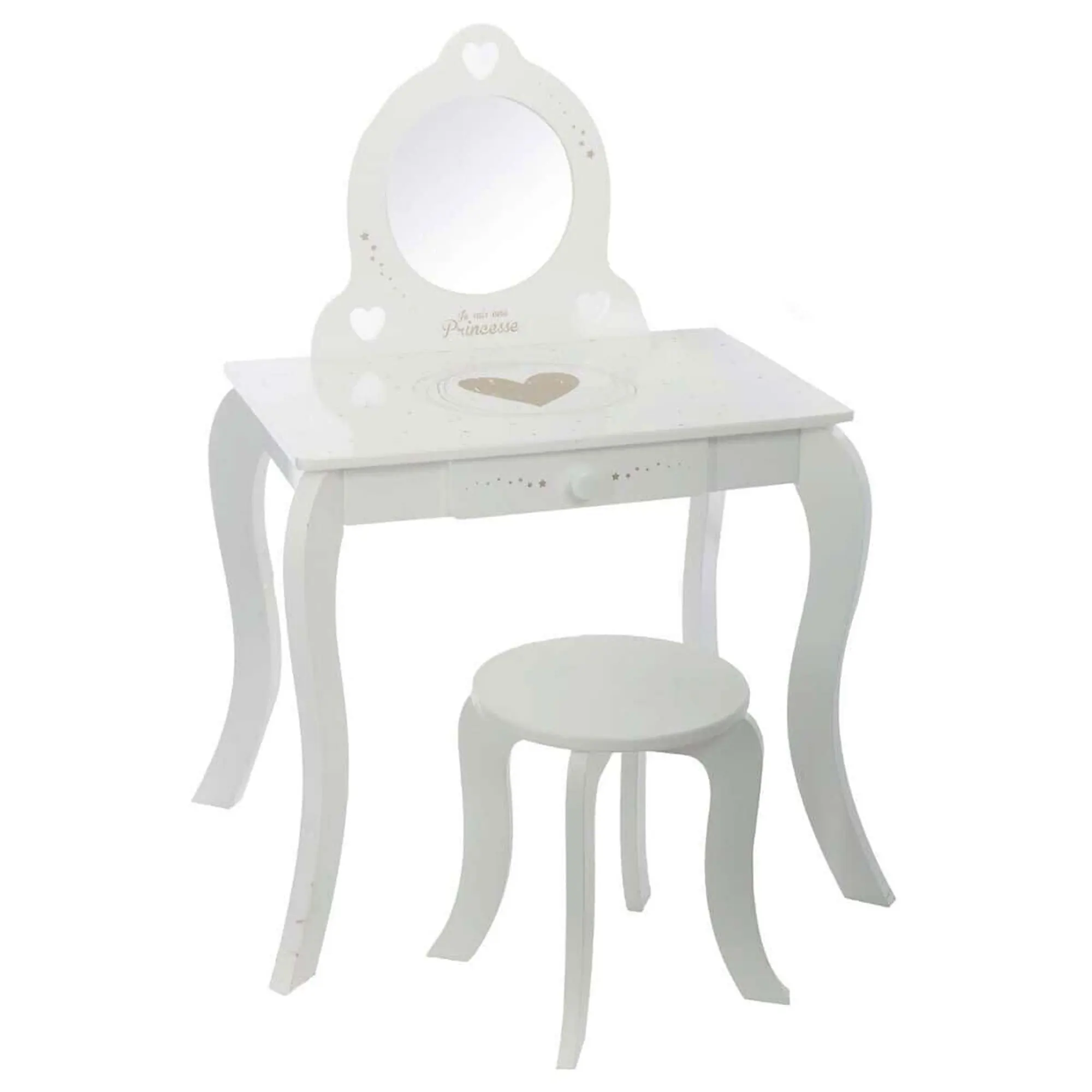 Atmosphera Tocador Infantil con Taburete a Juego - Corazón XXL y Estrellas Pintadas - Fibras de Madera