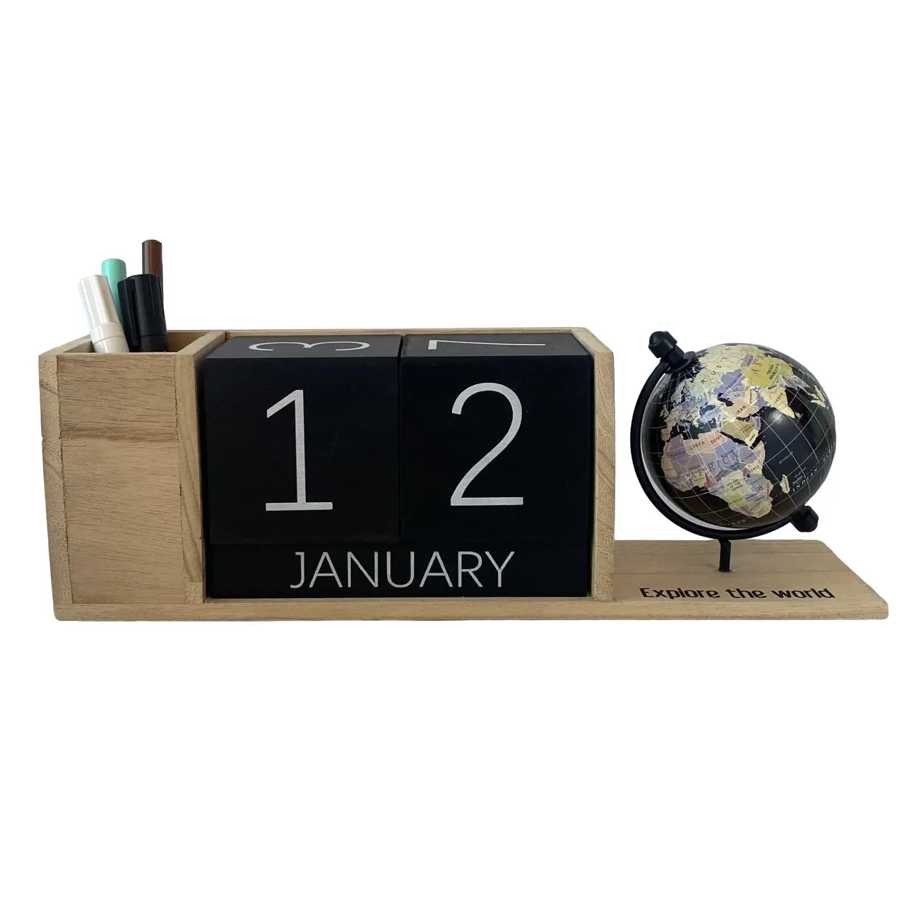 Maxia Market Perpetual Wooden Table Calendar, Home Decor for Desk, Study Room, Office