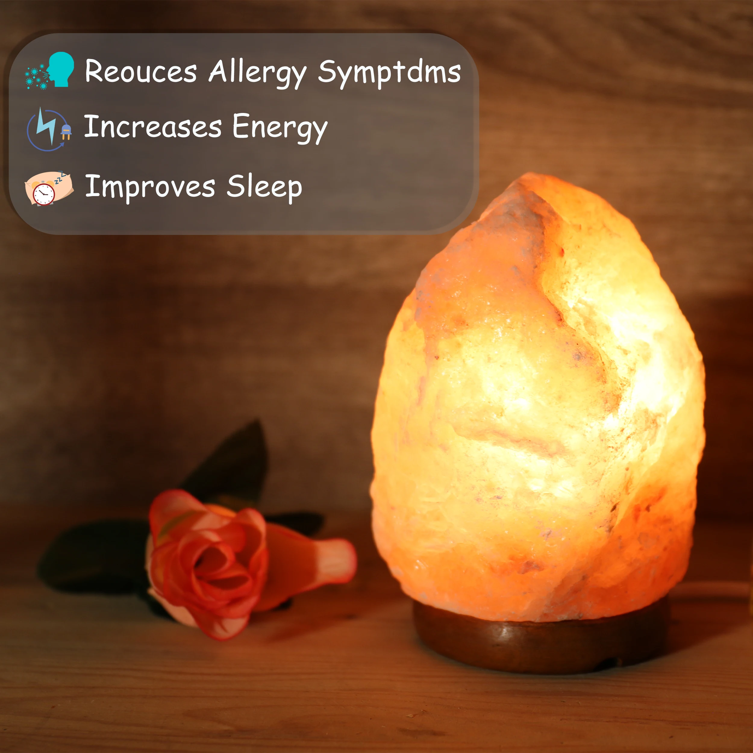 DEKORA SOUL Natural 100% Himalayan salt lamp with wooden Base and bulb included-available in various measures for a relaxing and healthy environment