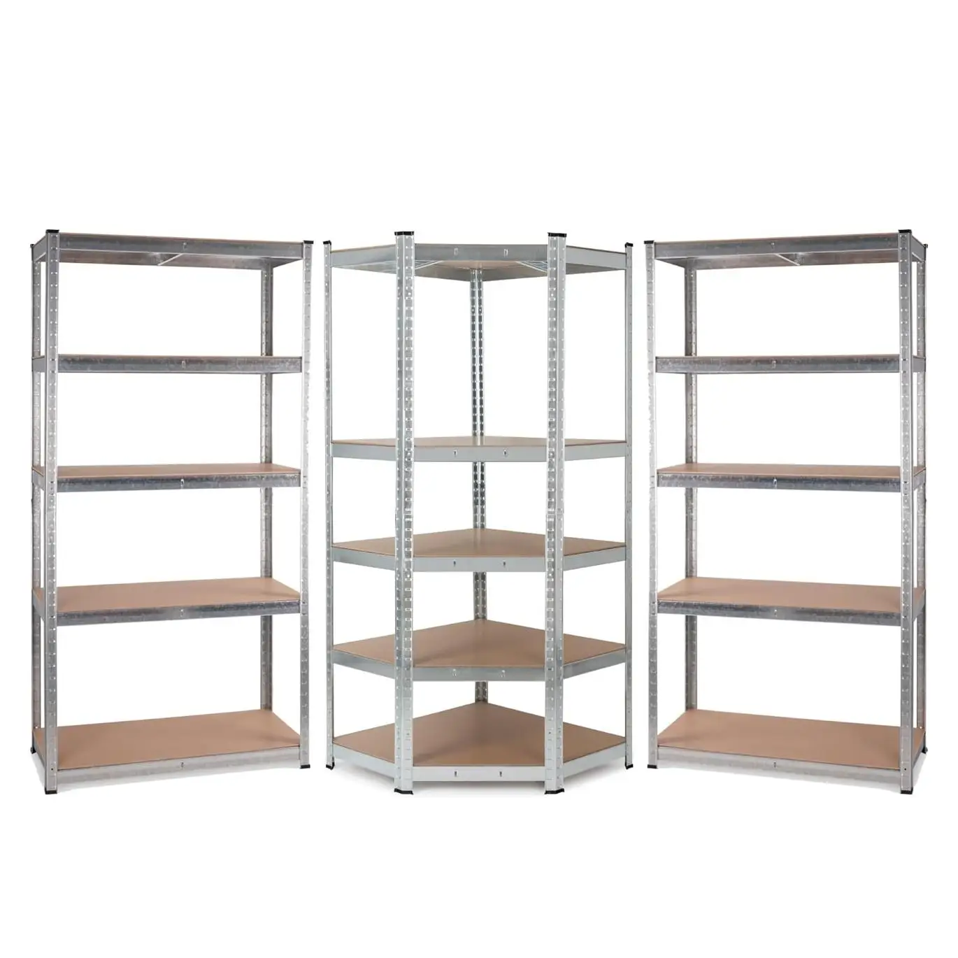ORION91oficial® - Set 3X Estanterías Almacenaje, Galvanizada, Cargas Pesadas 2625 kg, 15 Baldas, MDF Estantería Esquinera, Modulares Acero, Alta Resistencia, Garaje - Taller - Almacén - spaziOrion91
