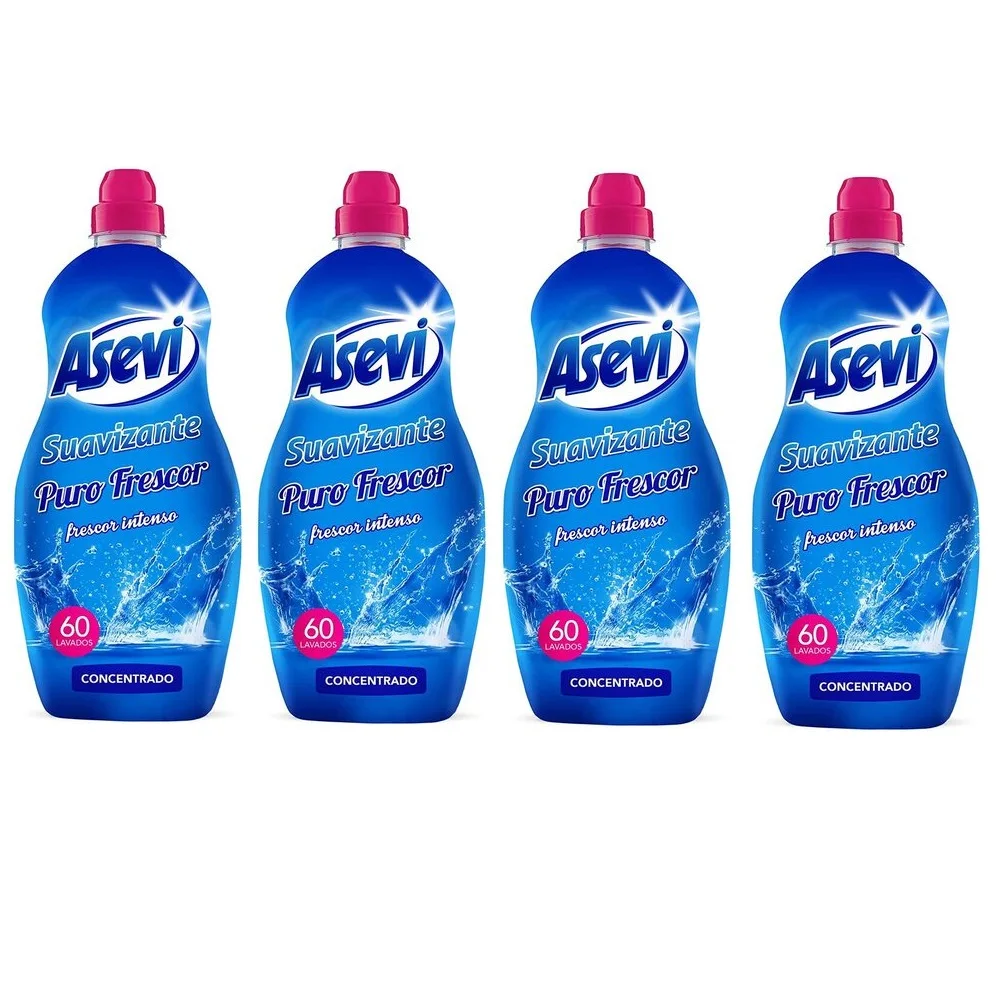 Asevi Suavizante Puro Frescor 60 dosis, Pack Ahorro 4x60 Total 240 Dosis, Intensa Frescura, Cualquier Tipo De Tejido y Lavado