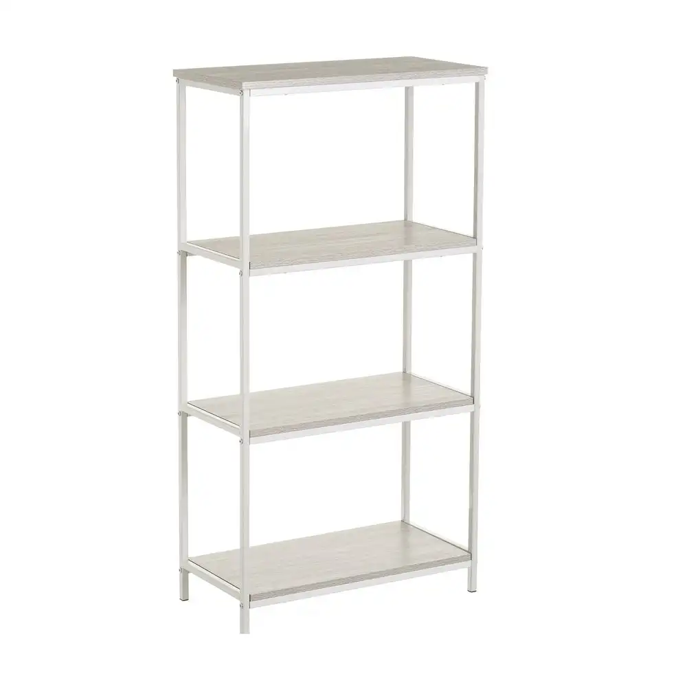 Lola Home Estantería con 4 baldas de metal y madera blanca de116x30x60 cm