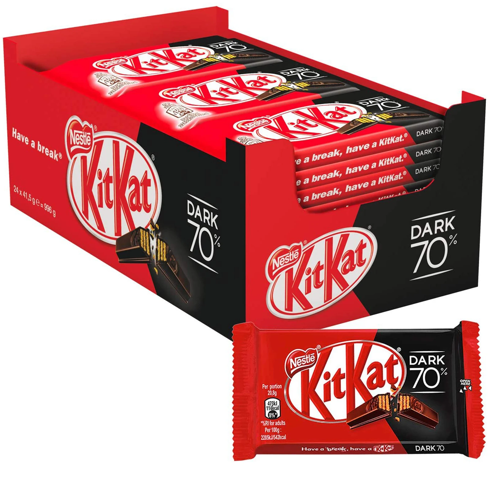 Kit kat nestlé dark chocolate bars, pack 24x41.5g