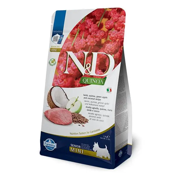 FARMINA N&D DOG QUINOA SENIOR CORDERO MINI 5KG / Alimento completo para perros mayores.