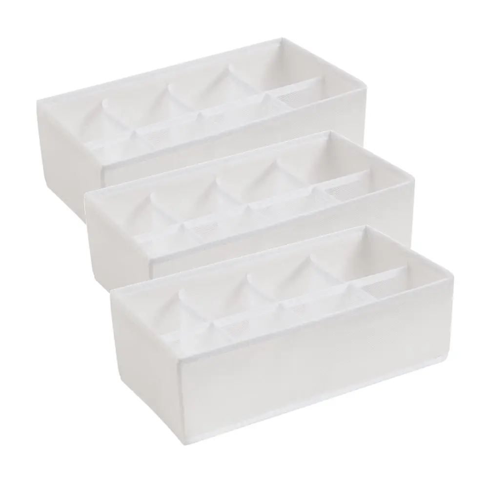 Lote 3 Organizadores de 8 Huecos PlusCalidad - Distribuye Tu Ropa Delicada en Armarios o Cajones de Manera Simple y Accesible - Calcetín, Braga, Tanga, Calzoncillo, Pañuelo - Color Blanco - Plegable,