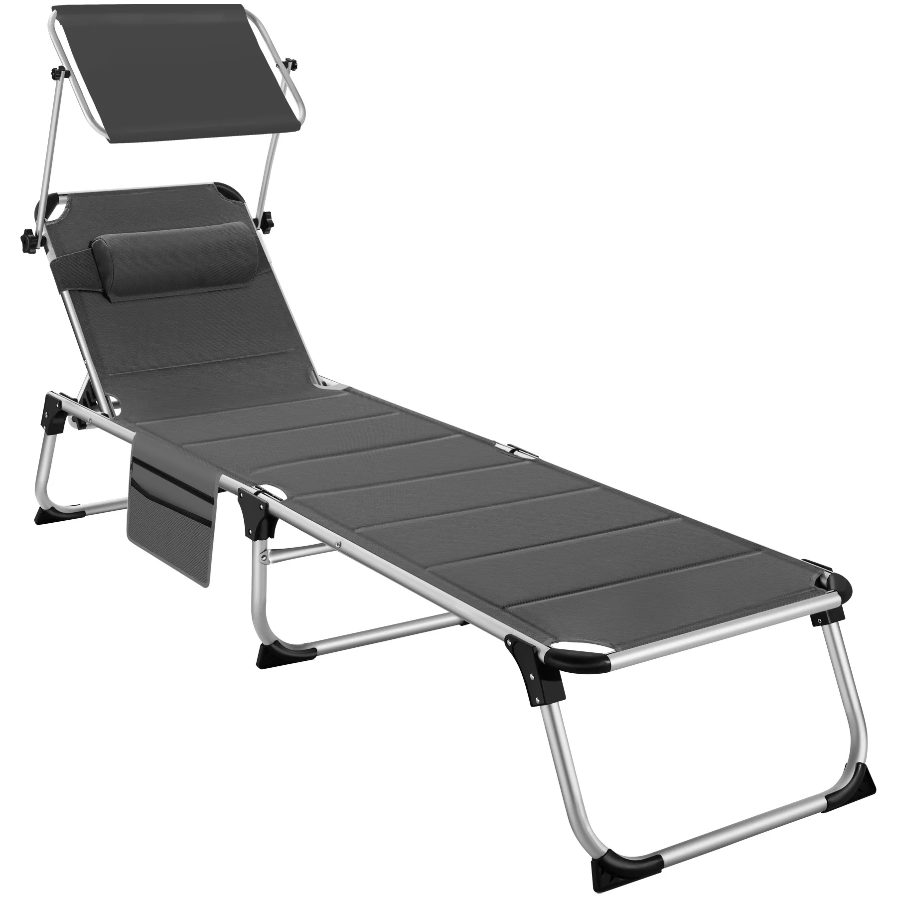Tectake - Tumbona Lorella acolchada y plegable  Cómoda tumbona con techo solar y ajustable sin escalonamientos  Con cubierta de fibra sintética transpirable, resistente y con cojín desmontable para la