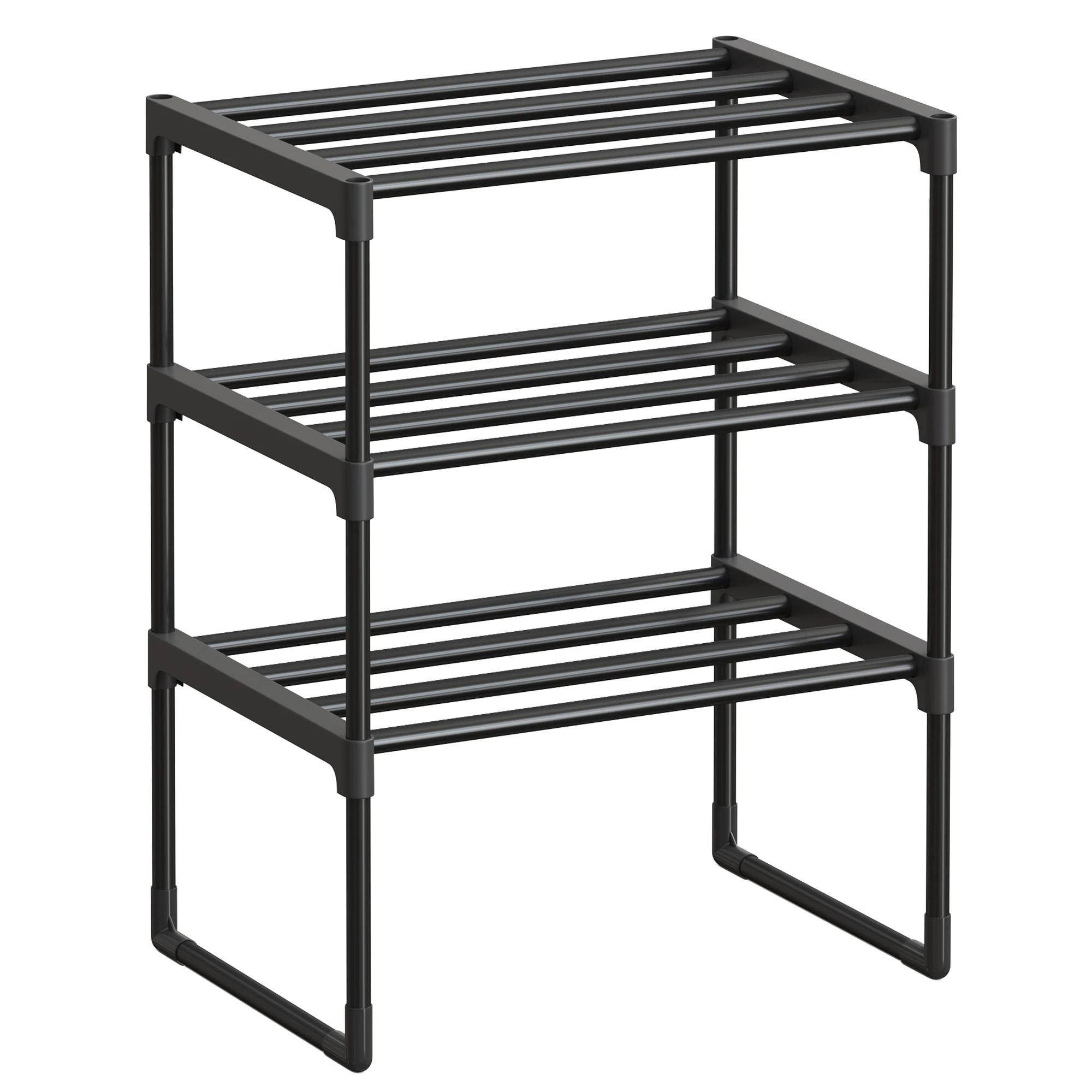 SONGMICS Zapatero de 3 Niveles, Zapatero de Metal, Organizador de Zapatos, para 3-6 Pares de Zapatos, Apilable, Pasillo, 30 x 42,5 x 54,5 cm, Negro