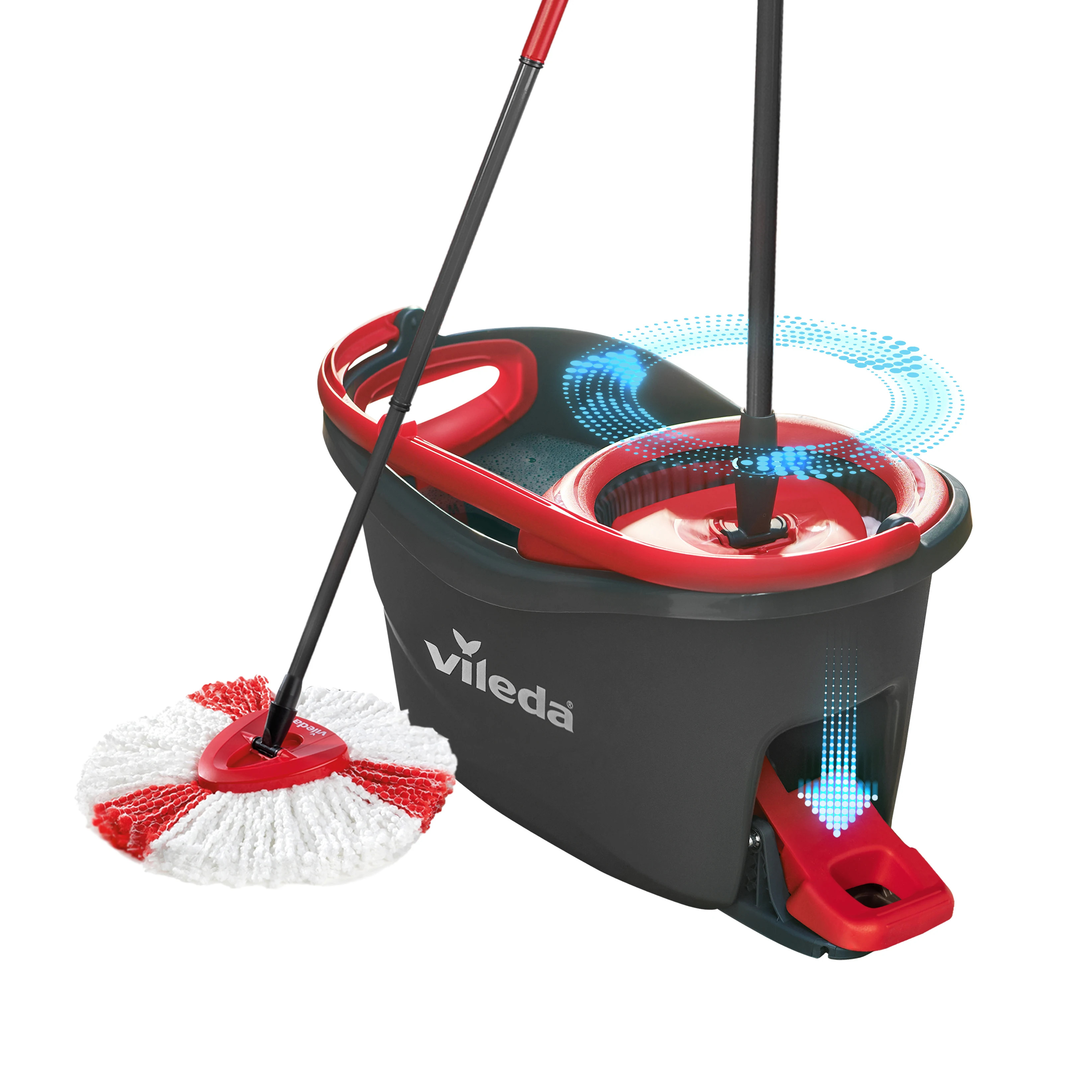 Vileda | Turbo system 2in1 I classic I mop bucket set with pedal | Comfort secured and telescopic handle 85-123 cm | Microfiber head 2 in 1 | Mop and rotating bucket for floors | sustainable