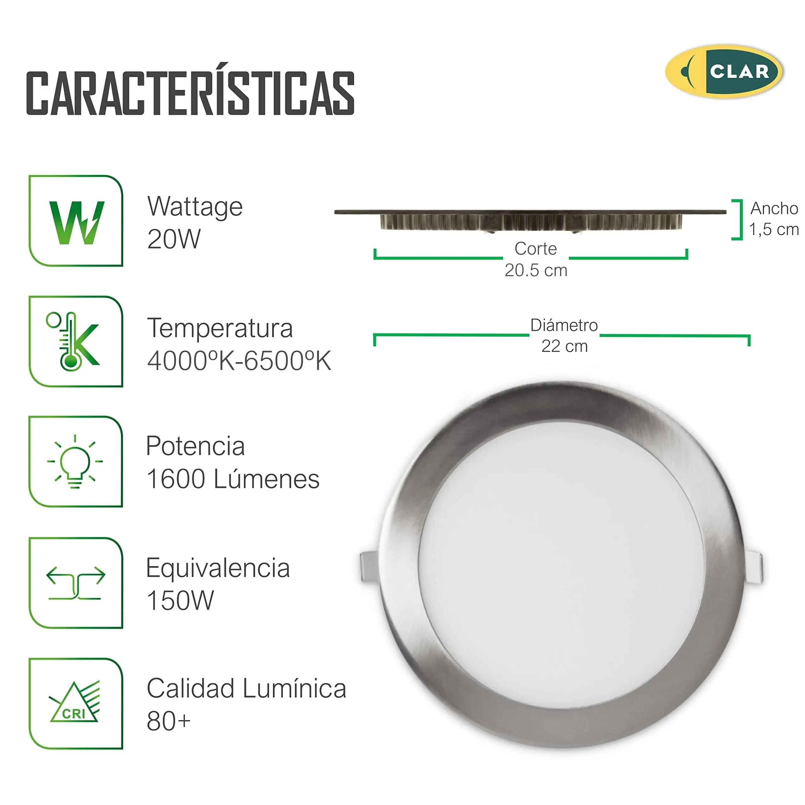 CLAR - Downlight LED ceiling recessed nickel | Energy saving